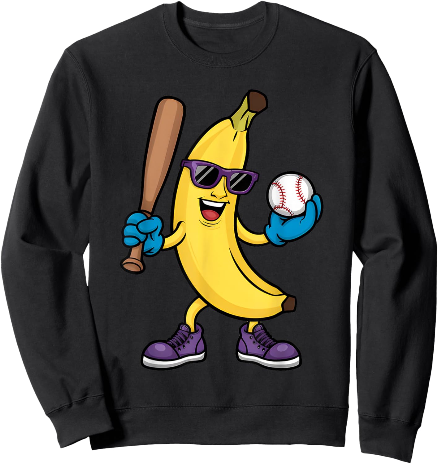 Cool Banana Playing Baseball Fruit Lover Fun Baseball Player Sweatshirt - Sweatshirt | Black