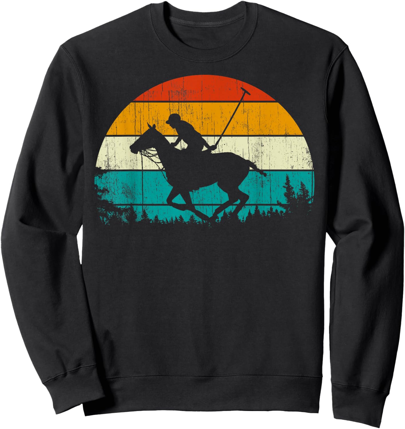 Horse Polo Player Vintage Retro 80s Style Horse Riding Sweatshirt - Sweatshirt | Black