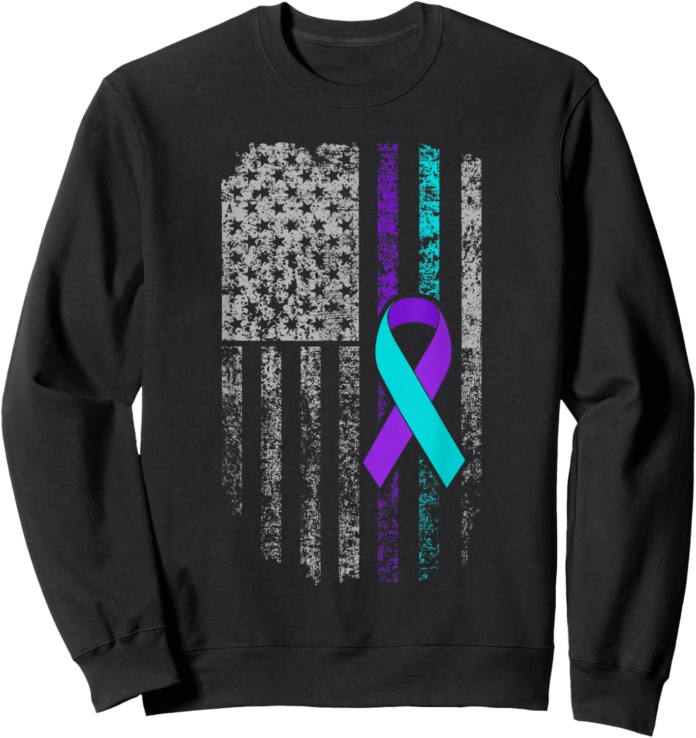Suicide Prevention Awareness American Flag Ribbon Support Sweatshirt - Sweatshirt | Black