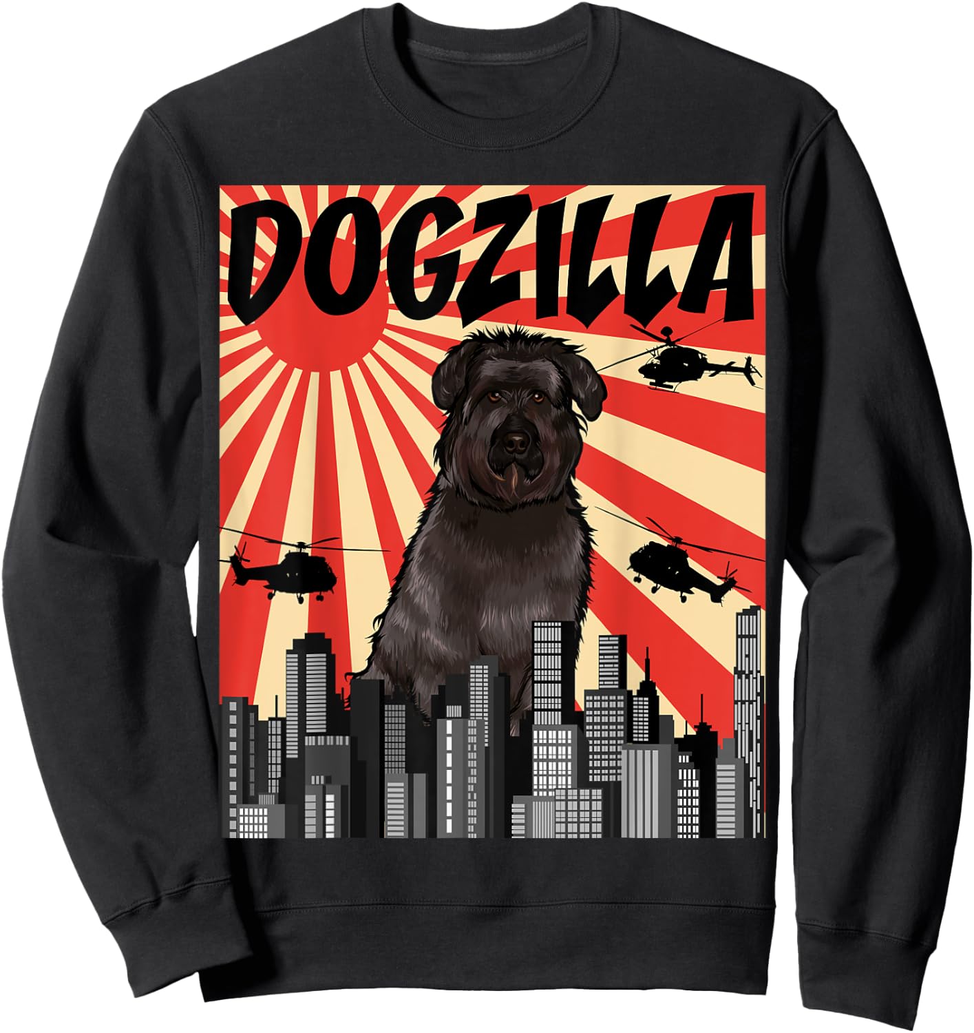 Funny Retro Japanese Dogzilla Bouvier des Flandres Sweatshirt - Sweatshirt | Black