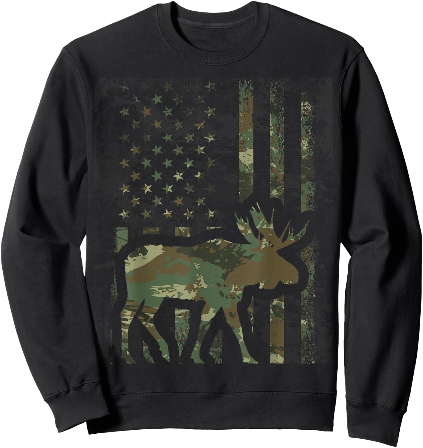 Camo American Flag Moose Hunting Gift Hunter Moose Lover Sweatshirt - Sweatshirt | Black