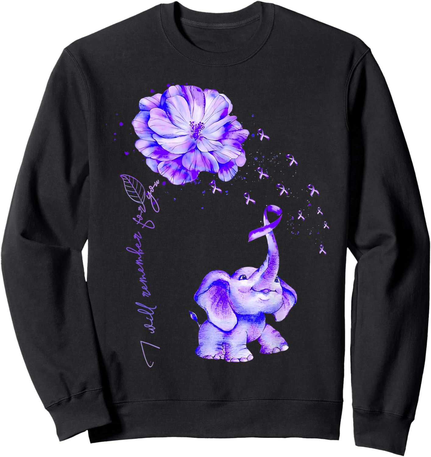 I'll Remember For You Purple Elephant Alzheimer's Awareness Sweatshirt - Sweatshirt | Black