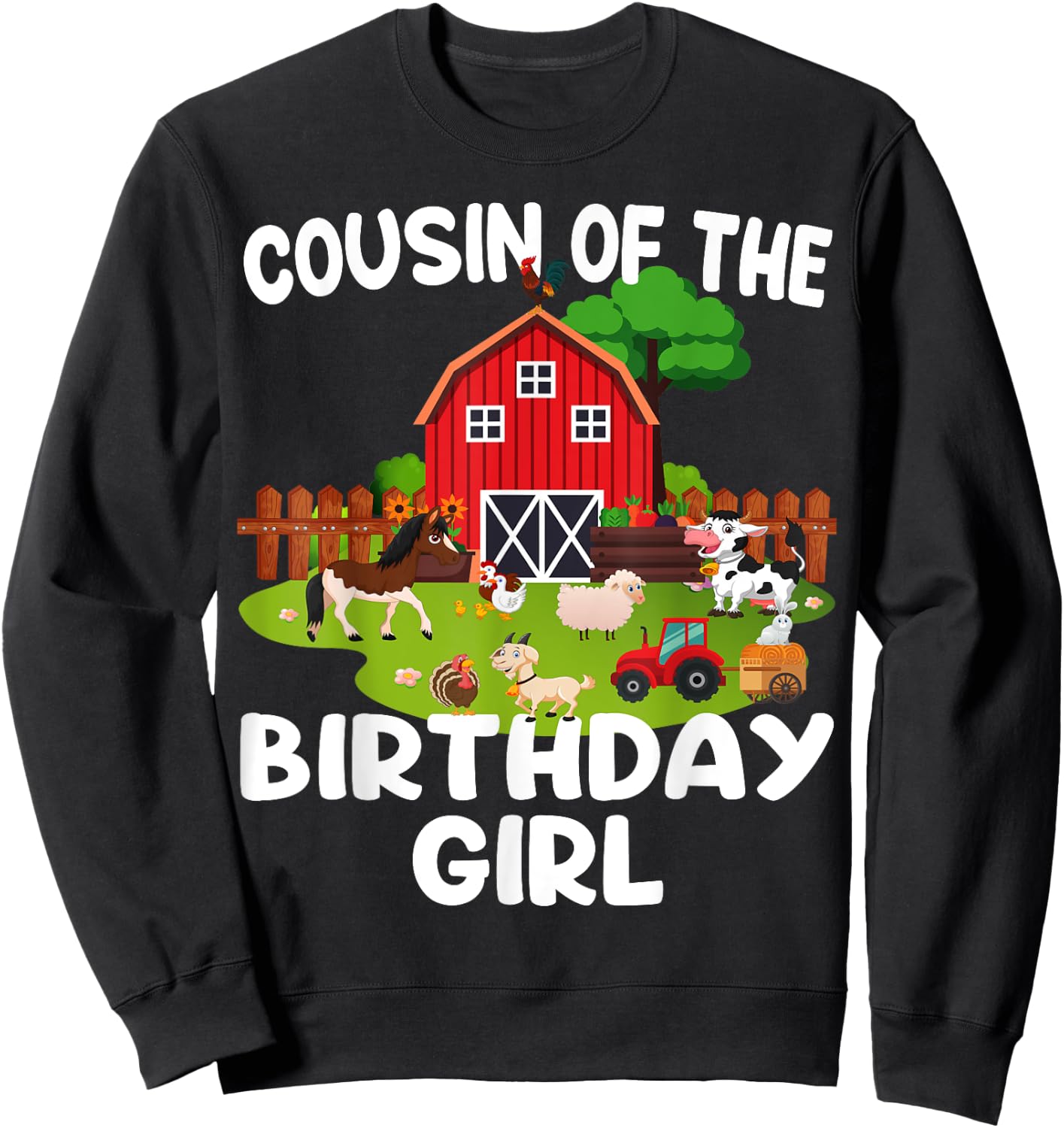 Barnyard Birthday Farm Animals Cousin Birthday Girl Sweatshirt - Sweatshirt | Black