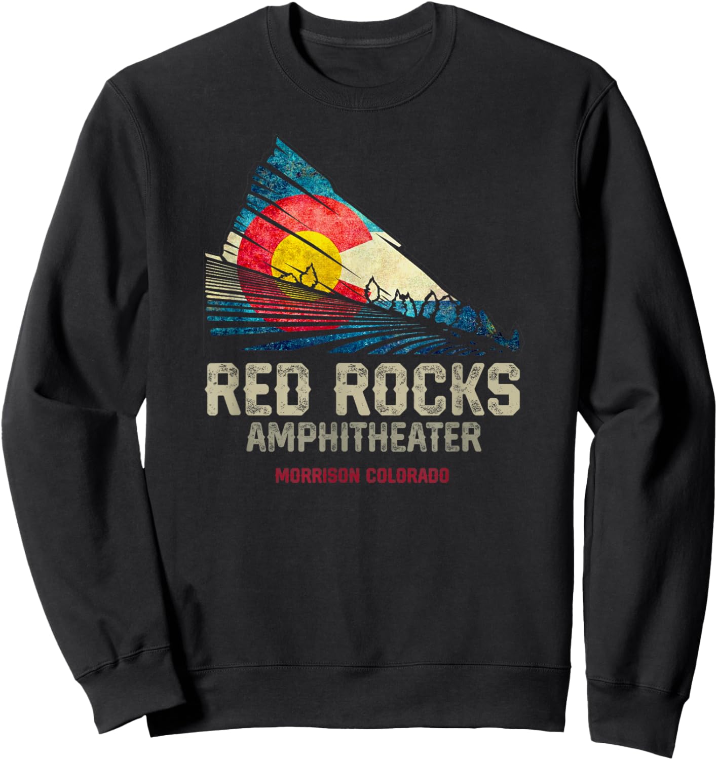 Red Rocks Amphitheater - Colorado C - State Flag Sweatshirt - Sweatshirt | Black