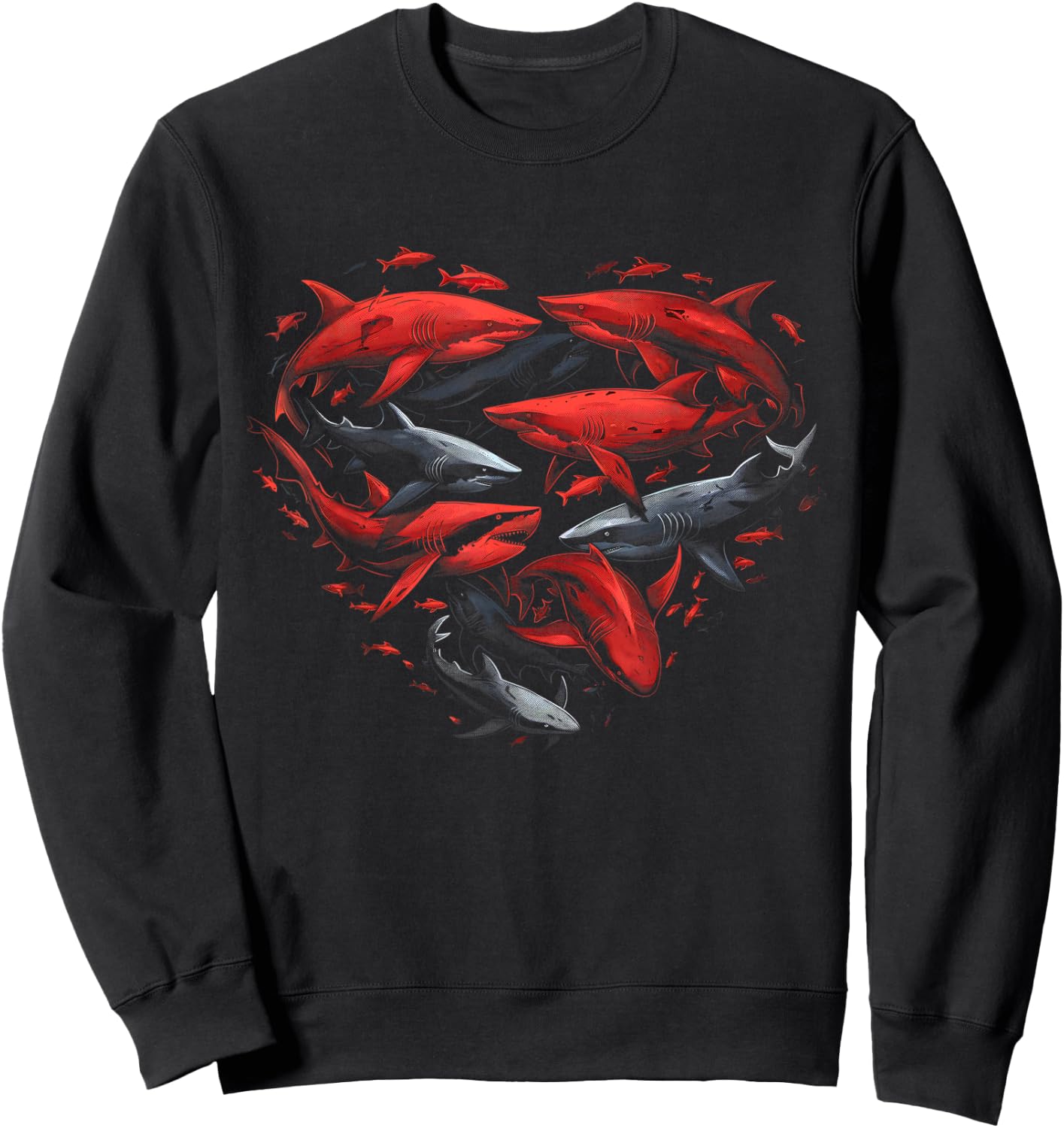 Vintage Shark Silhouette Hammerhead Shark Tiger Shark Heart Sweatshirt - Sweatshirt | Black