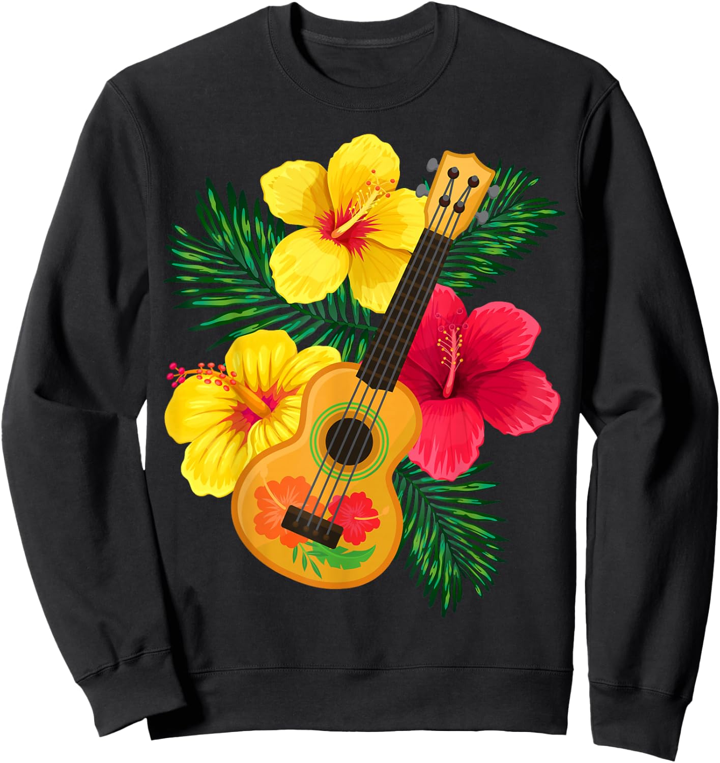 Hawaiian Ukulele Retro Uke Hibiscus Sweatshirt - Sweatshirt | Black