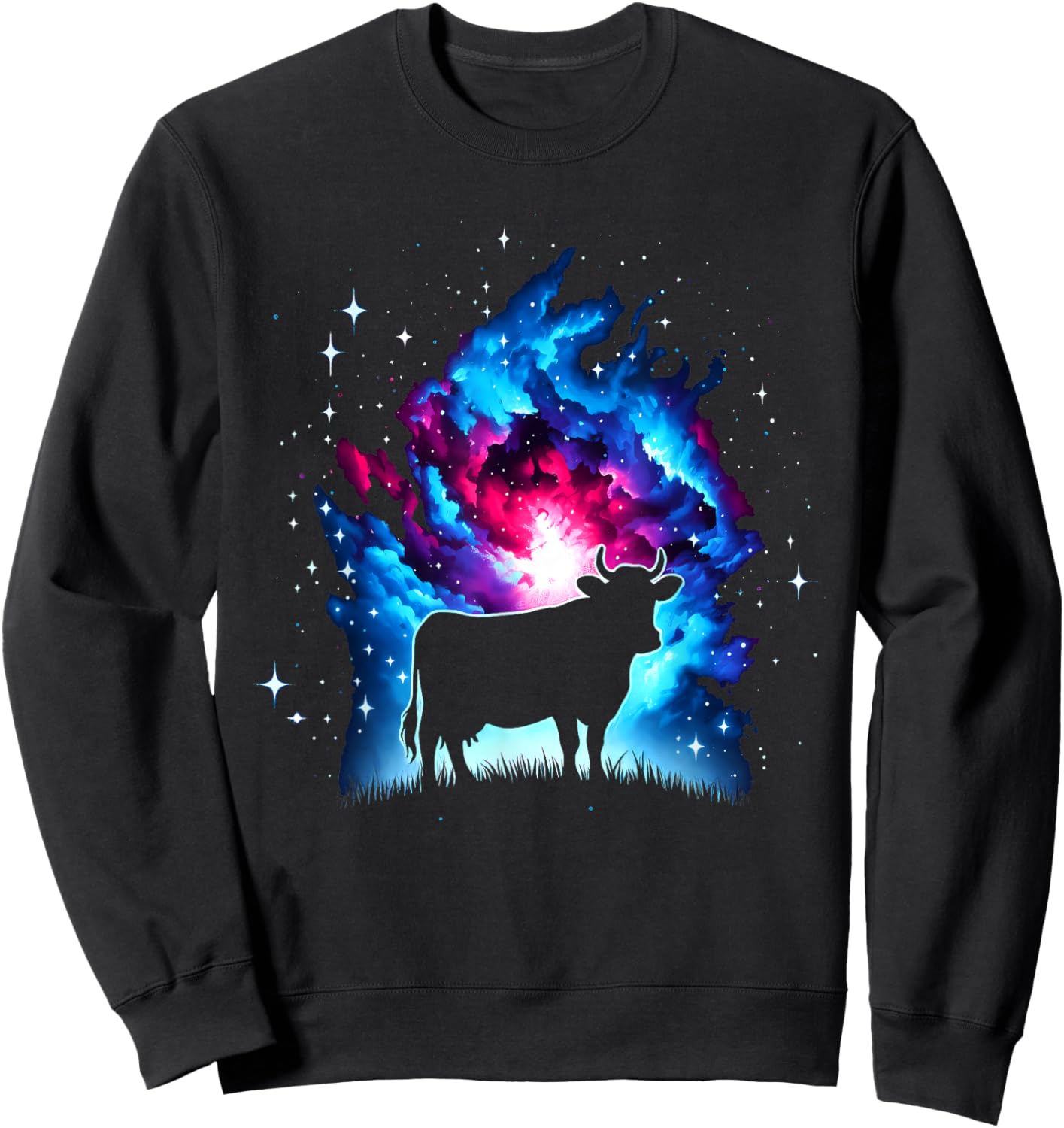 Cool Cosmic Cow Galaxy Graphic Space Art Sweatshirt - Sweatshirt | Black