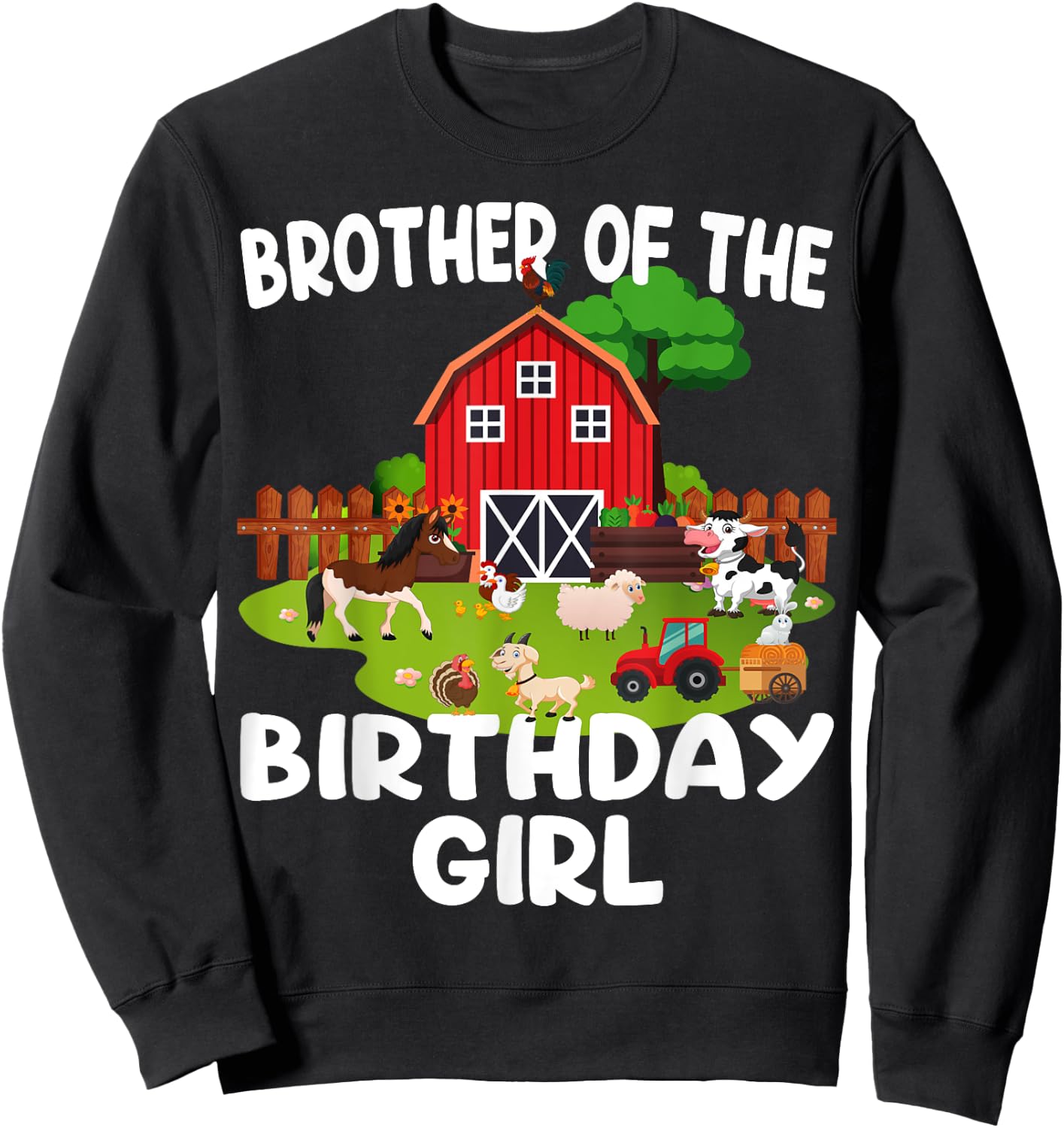 Barnyard Birthday Farm Animals Brother Birthday Girl Sweatshirt - Sweatshirt | Black