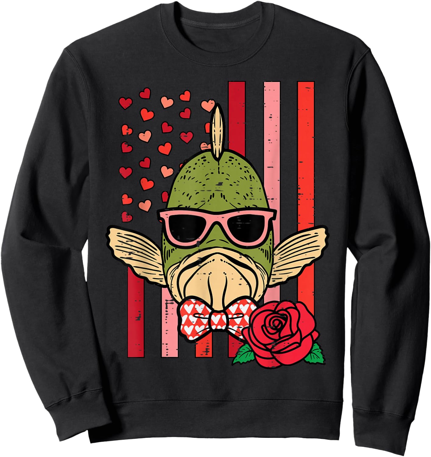 Valentines Day Fish US Flag Patriot Fisherman Men Women Kids Sweatshirt - Sweatshirt | Black