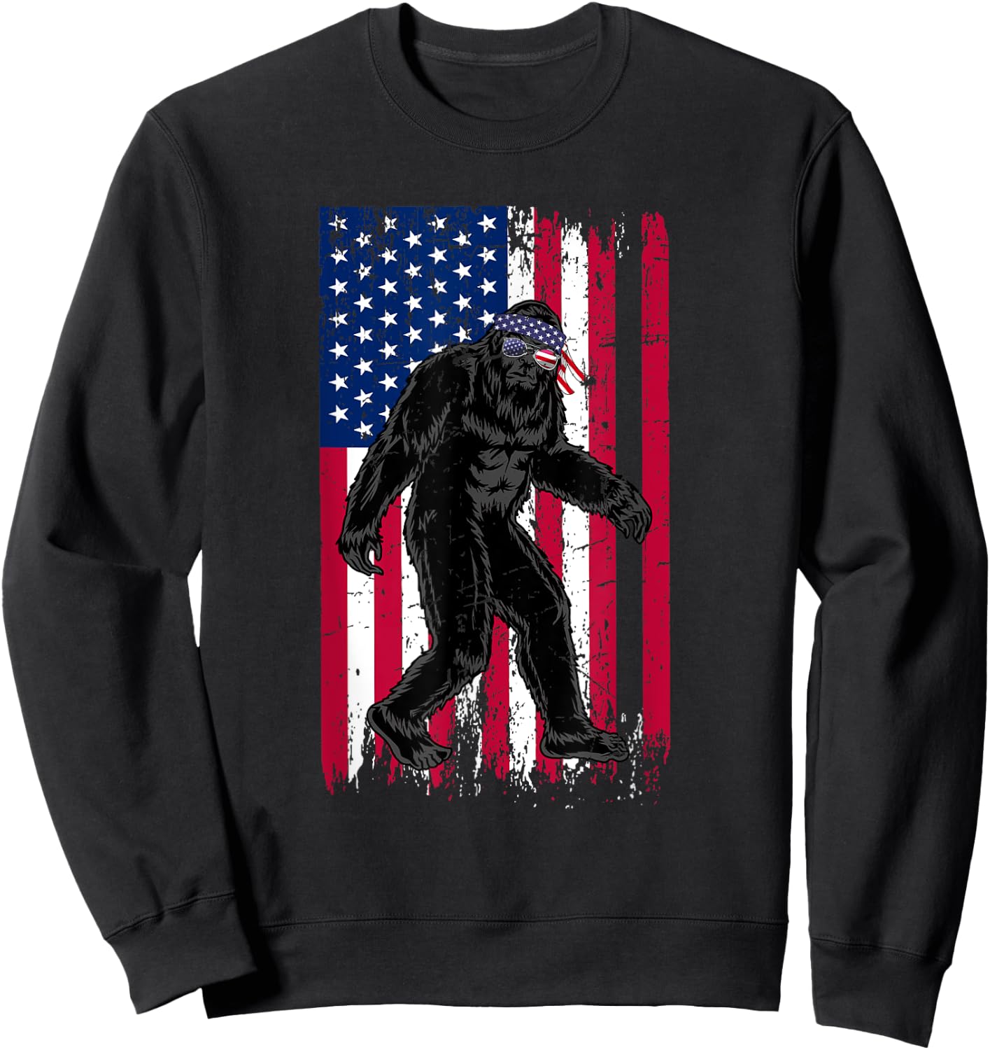 Vintage Bigfoot American Flag Art 4th of July Party Sweatshirt - Sweatshirt | Black