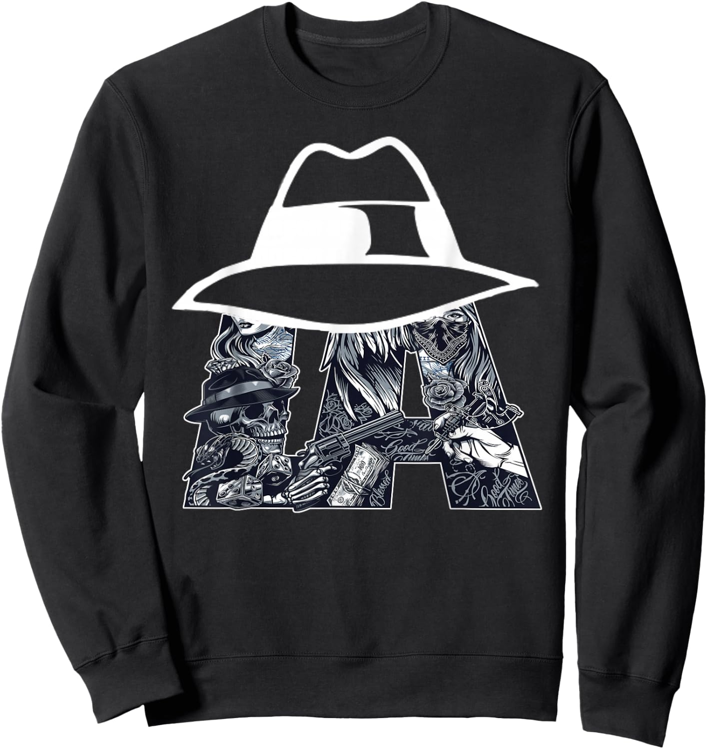 Men's Lowrider Hat LA Chicano Cholo Los Angeles Lowrider Sweatshirt - Sweatshirt | Black