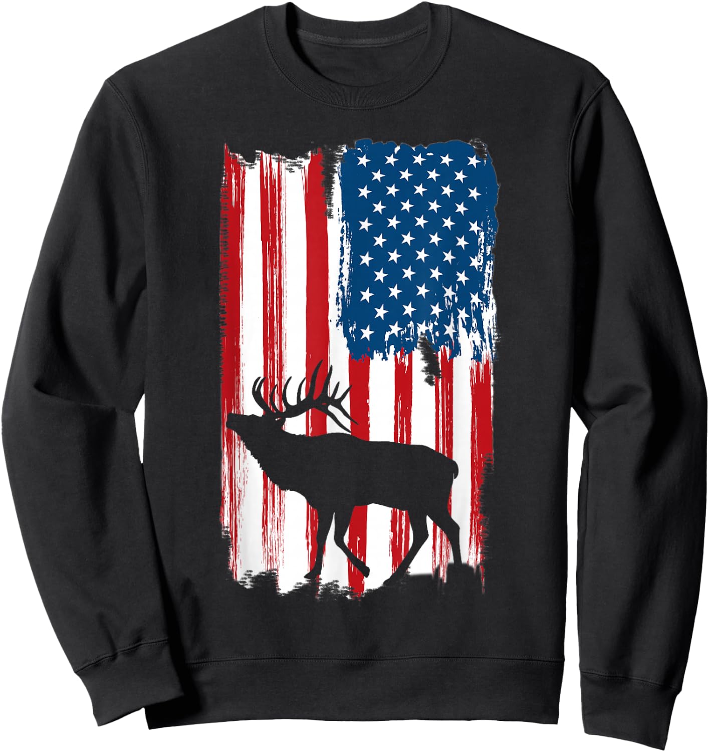 Vintage Patriotic American Flag Elk Hunter Hunting Sportsman Sweatshirt - Sweatshirt | Black