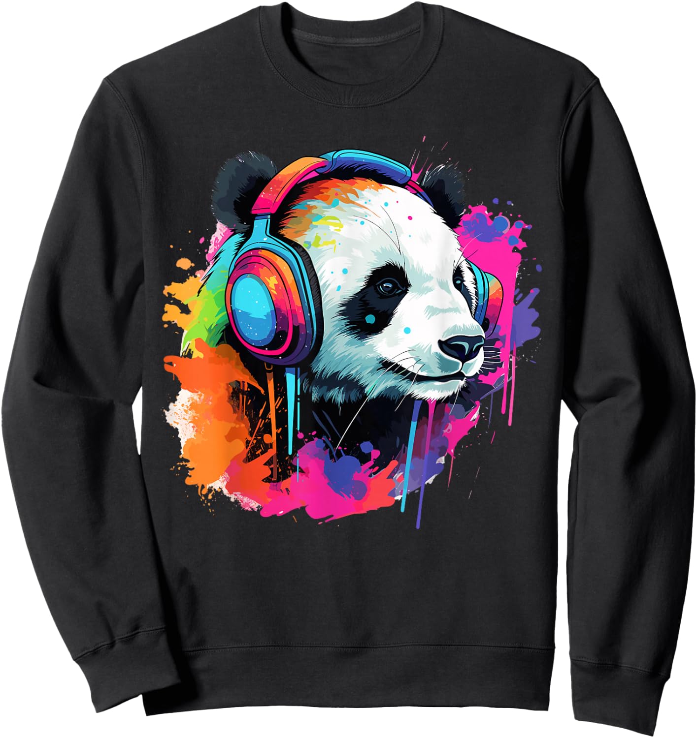 Panda Bear DJ with Headphones and Sunglasses Grafitti Sweatshirt - Sweatshirt | Black