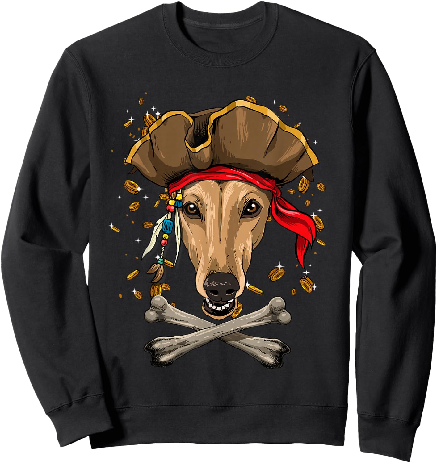 Greyhound Pirate Dog Halloween Jolly Roger Sweatshirt - Sweatshirt | Black