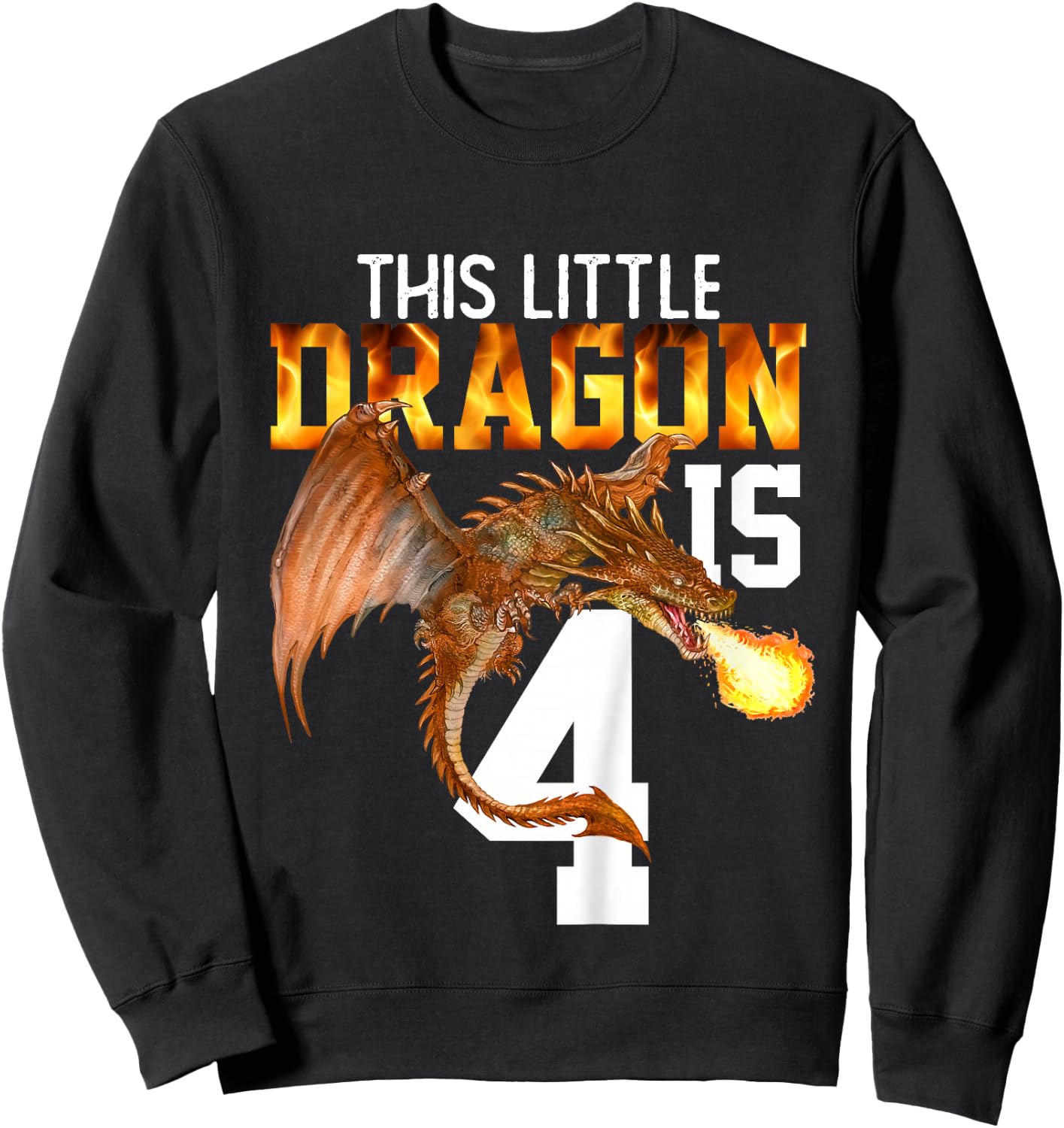 Turning 4 Year Old Birthday Gift Boy Dragon 4th Bday Girl Sweatshirt - Sweatshirt | Black