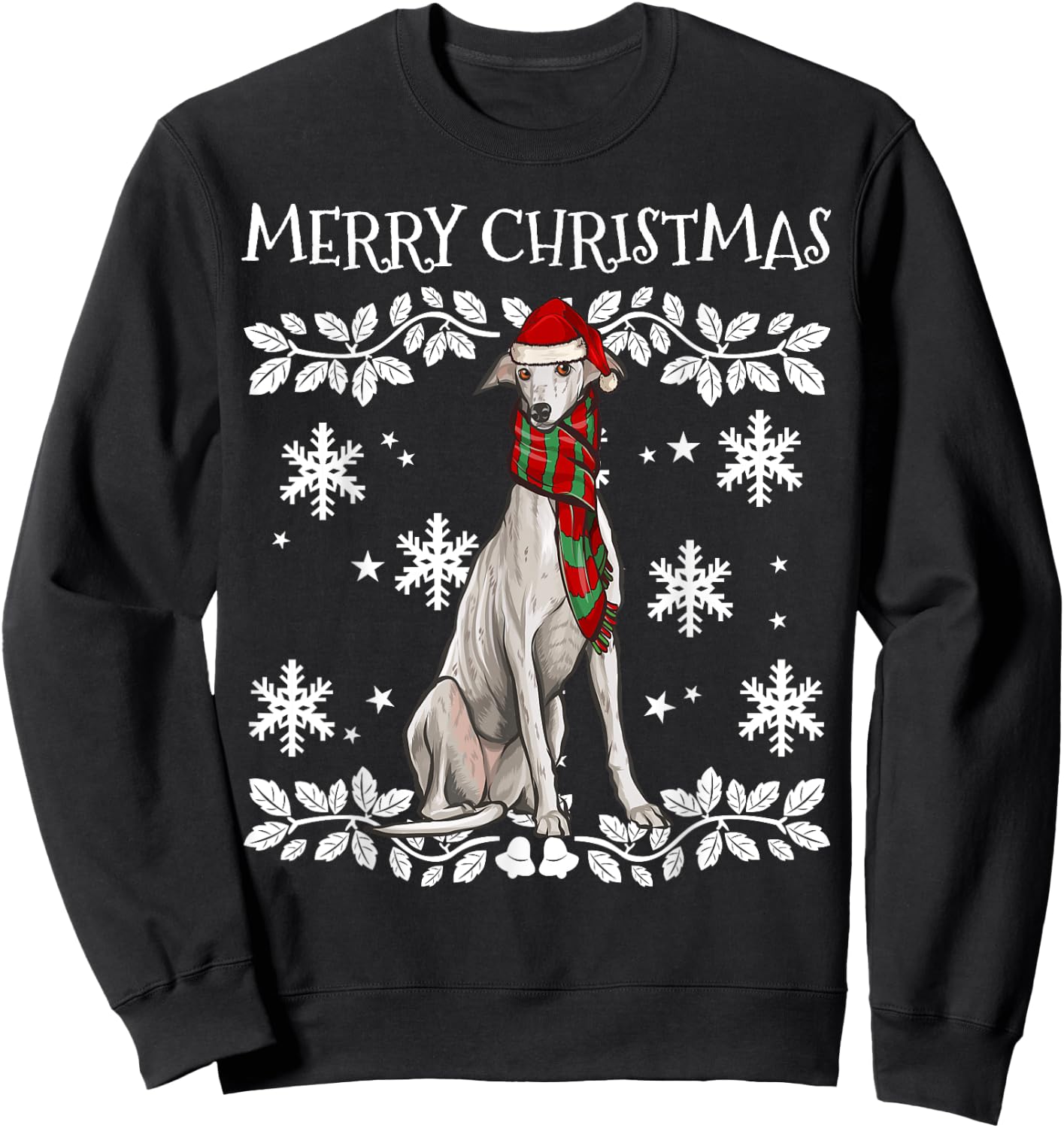Merry Christmas Ornament Greyhound Xmas Santa Sweatshirt - Sweatshirt | Black