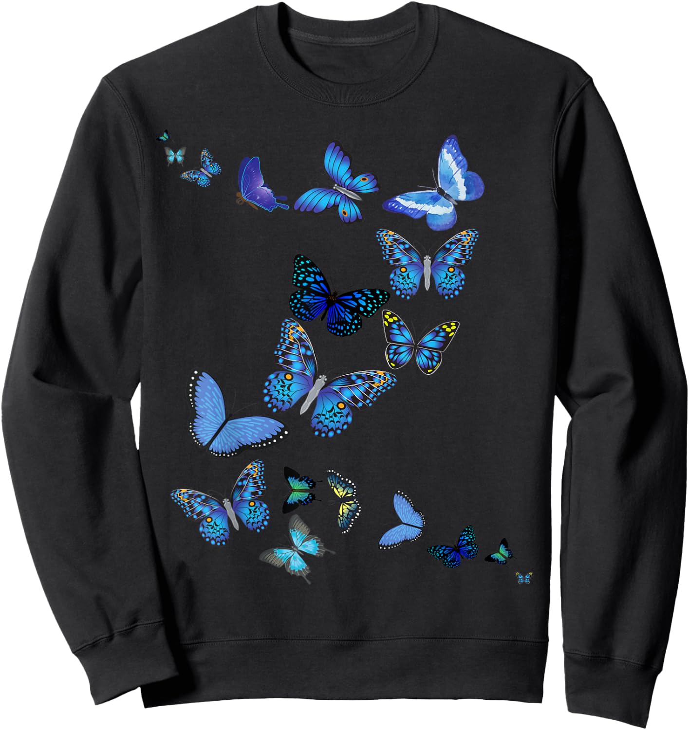 Blue Morpho Butterfly Swarm Sweatshirt - Sweatshirt | Black