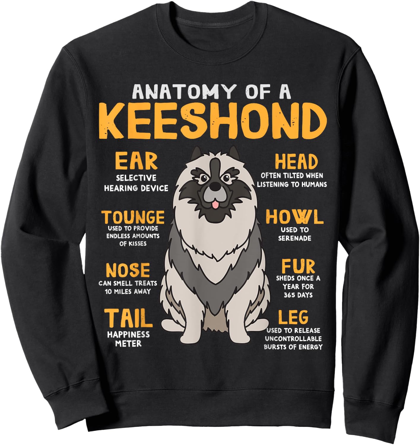 Keeshond Anatomy Funny Dog Mum Dad Gift Sweatshirt - Sweatshirt | Black
