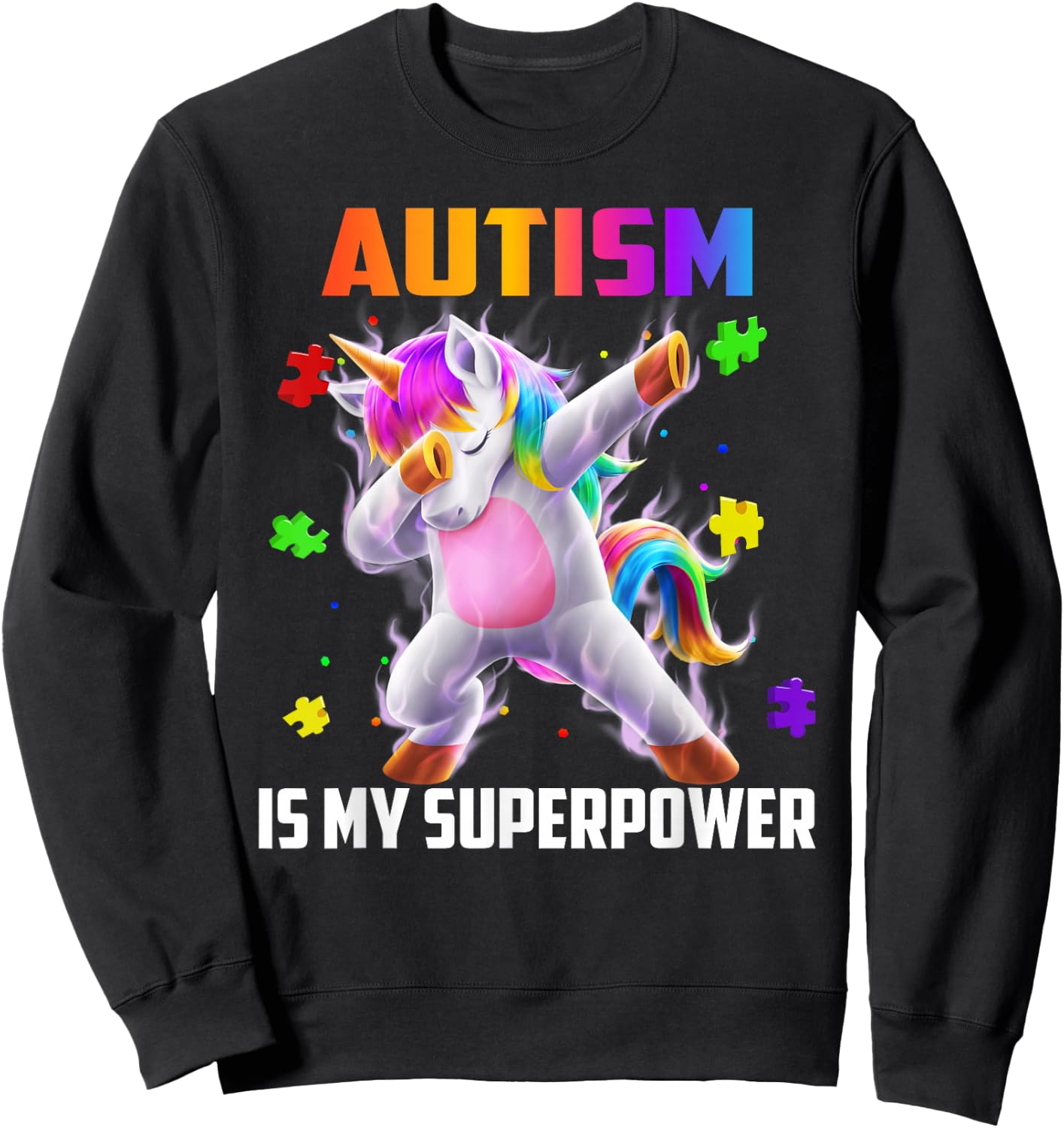 Autism Is My Superpower Dabbing Unicorn Gift Kids Boys Girls Sweatshirt - Sweatshirt | Black