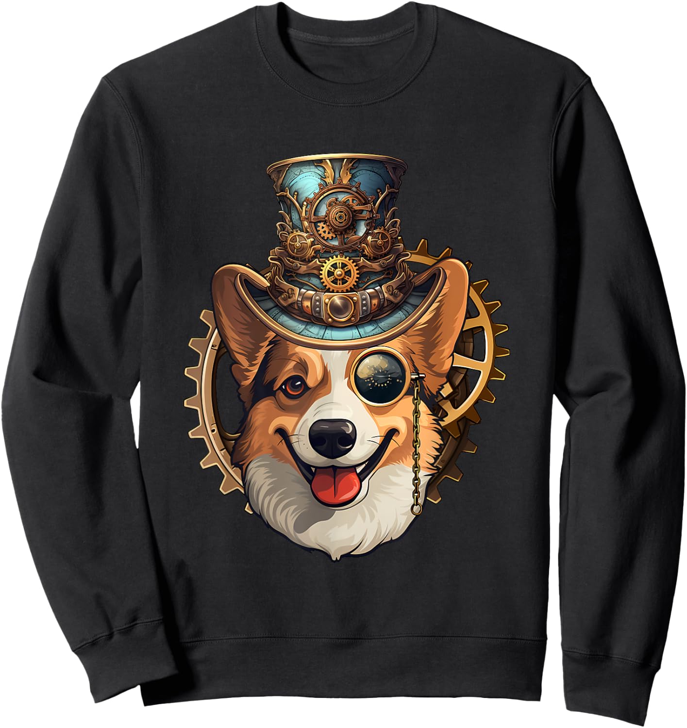 Victorian Steampunk Corgi, Funny Corgi Sweatshirt - Sweatshirt | Black