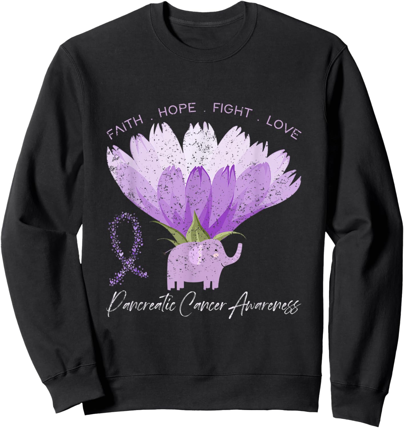 Love Flower Purple Ribbon Pancreatic Cancer Awareness Sweatshirt - Sweatshirt | Black