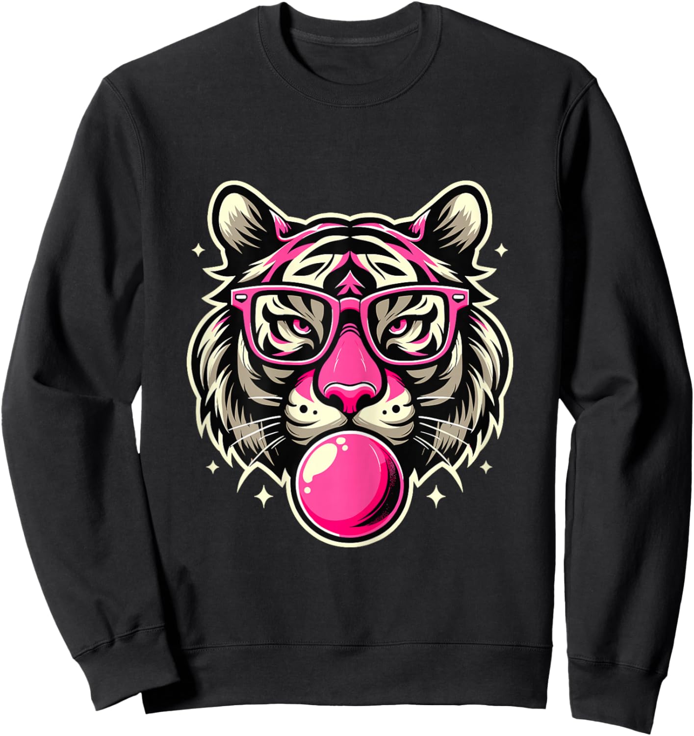 Pink Tiger with Glasses and Bubblegum Sweatshirt - Sweatshirt | Black