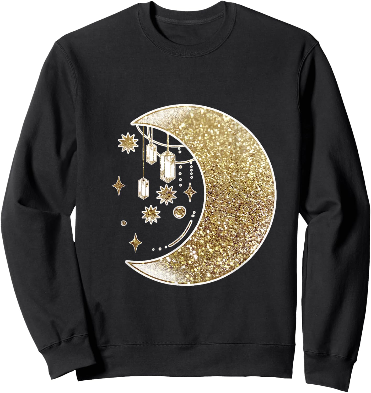 Yellow Half Crescent Moon Stars Ornaments Galaxy Space Sweatshirt - Sweatshirt | Black
