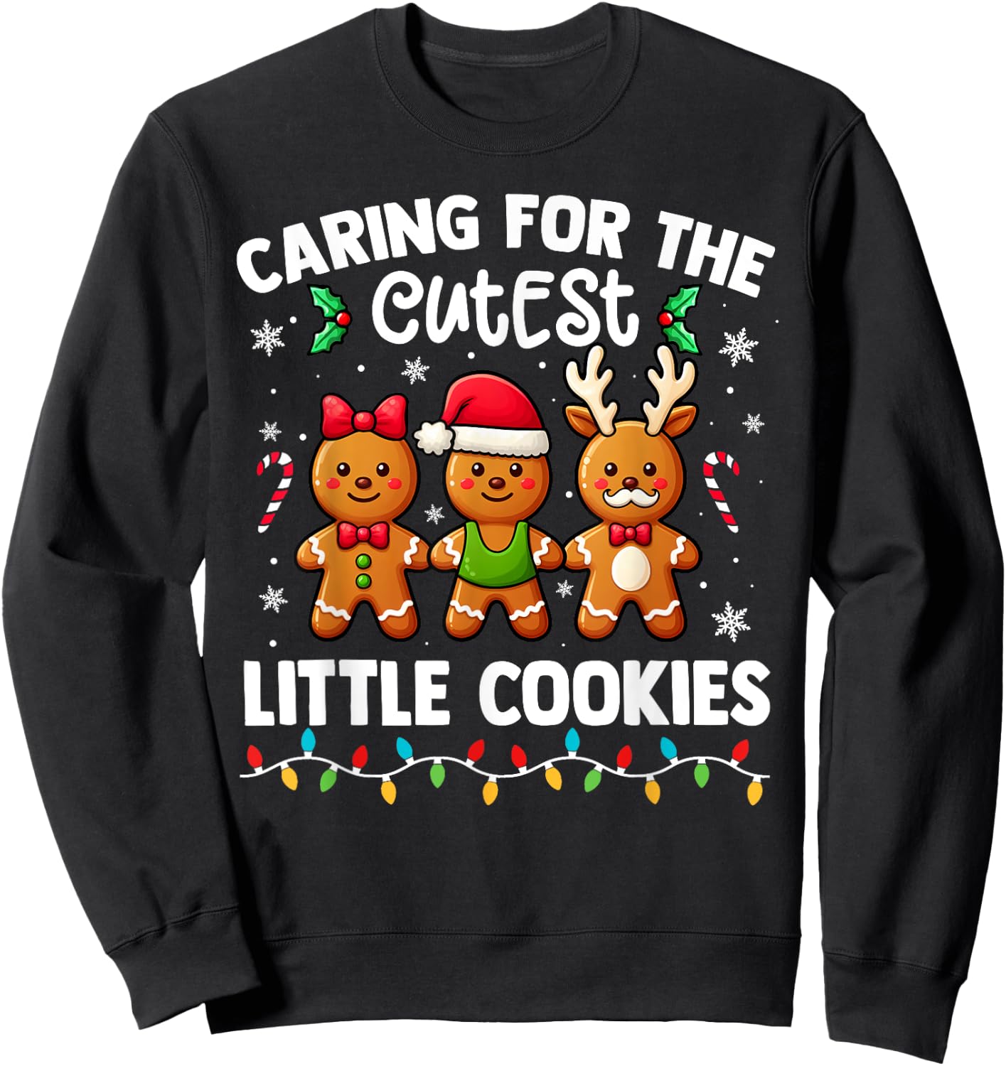 Caring For Cutest Little Cookies Pediatric Nurse Christmas Sweatshirt - Sweatshirt | Black