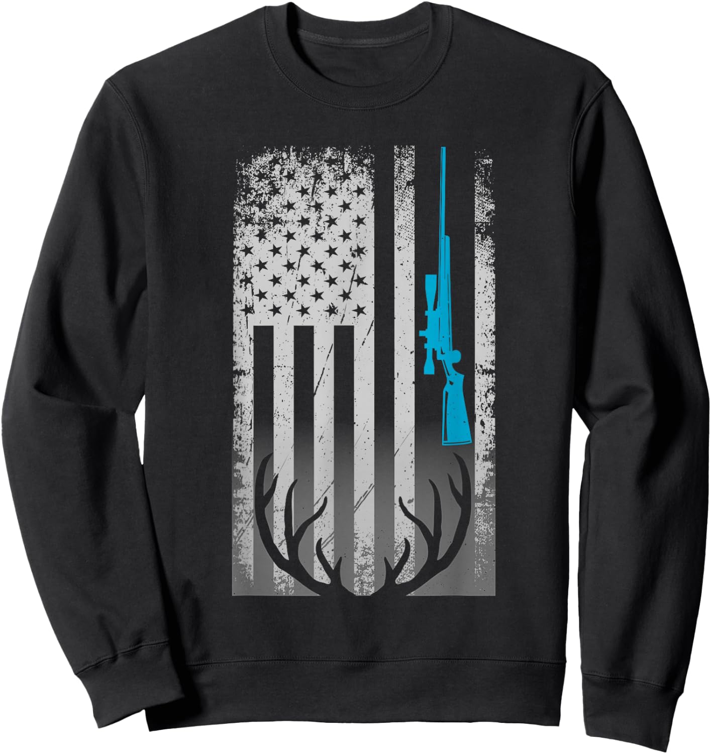 Patriotic American Flag Funny Deer Hunting Love Deer Hunters Sweatshirt - Sweatshirt | Black