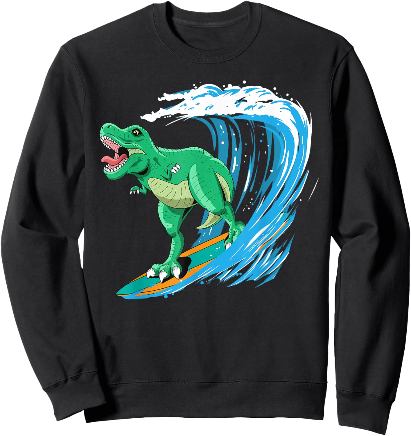 Funny T-Rex Surfing Dinosaur Summer Dino Beach Surfer Men Women Girls Kids Sweatshirt - Sweatshirt | Black