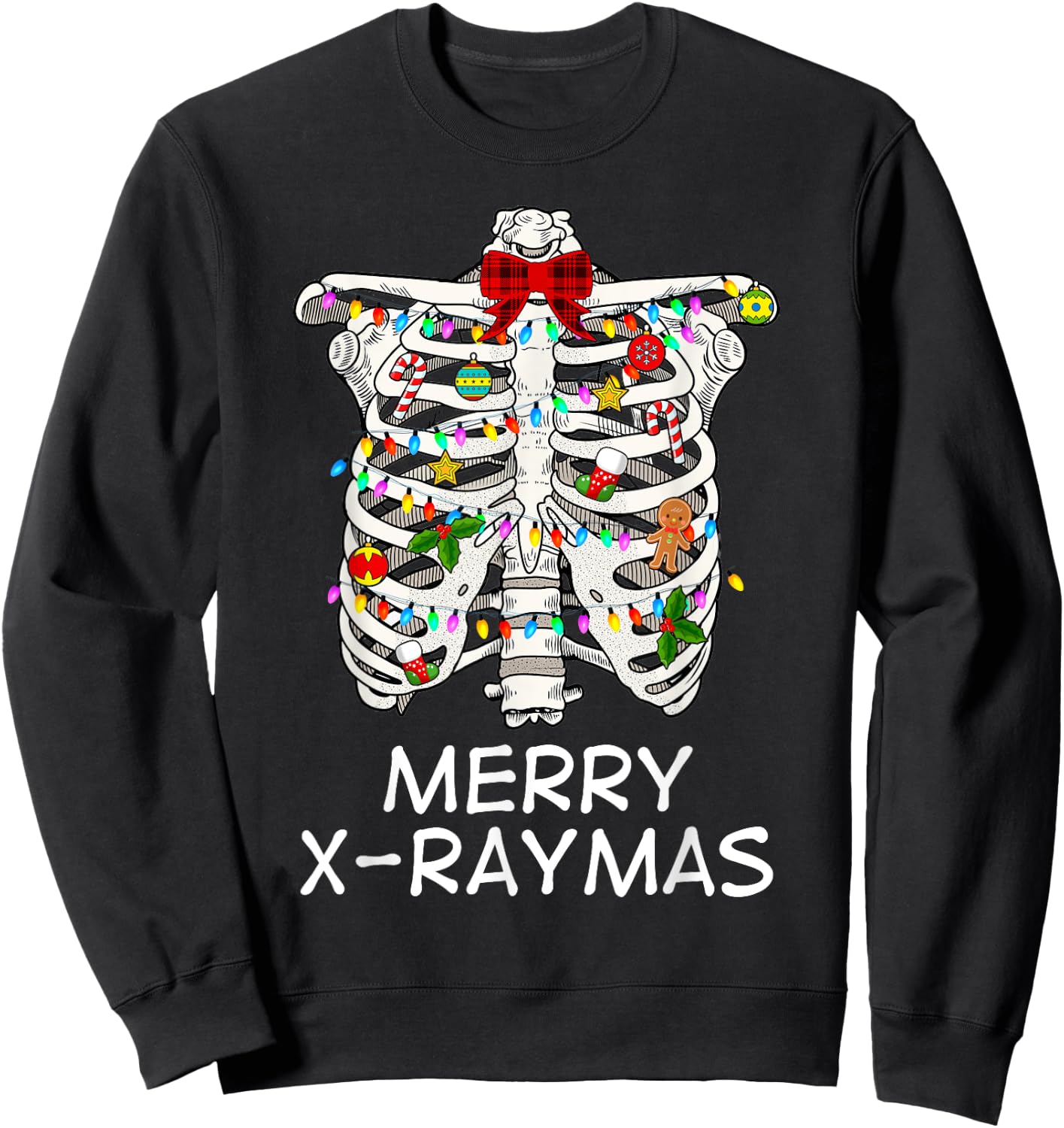Merry X-Raymas Skeleton Rib Cage Radiology Christmas Gift Sweatshirt - Sweatshirt | Black