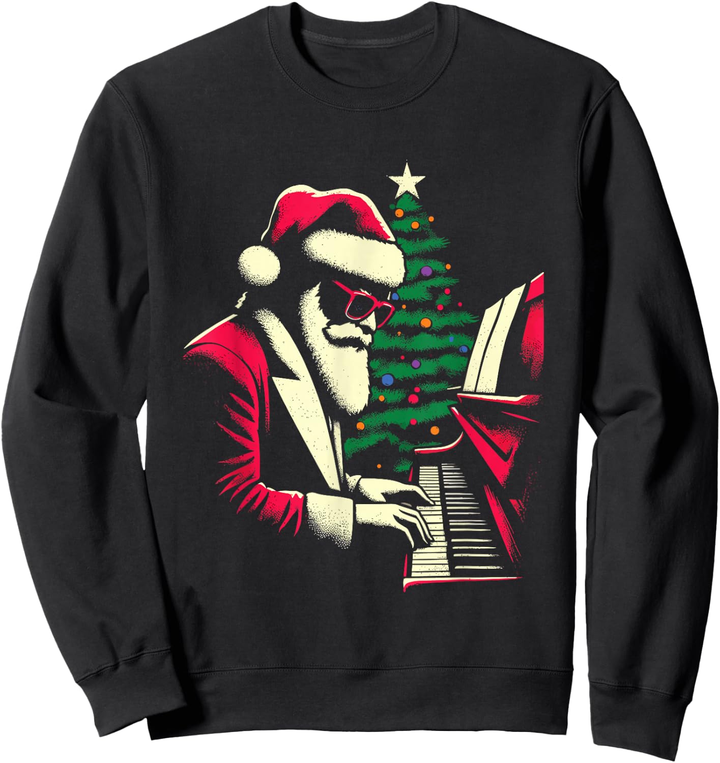 Pianist Santa Claus - Vintage Christmas Piano Lover Sweatshirt - Sweatshirt | Black