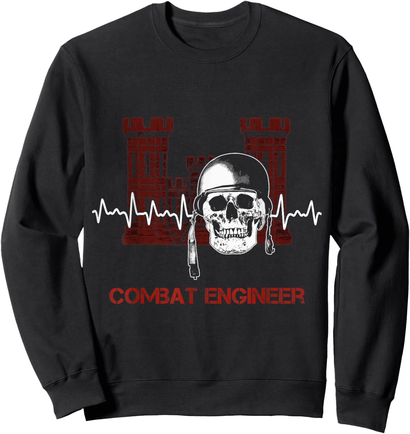 Combat Engineer Heartbeat USA Military Sapper Sweatshirt - Sweatshirt | Black