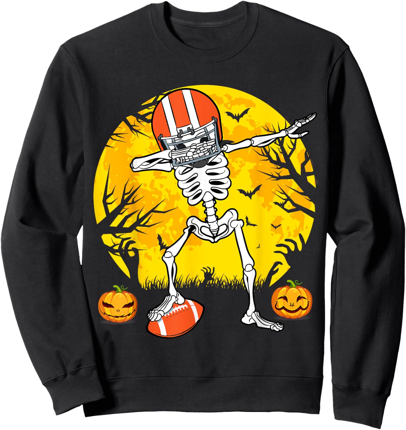 American Football Dabbing Skeleton Halloween Football Sweatshirt - Sweatshirt | Black