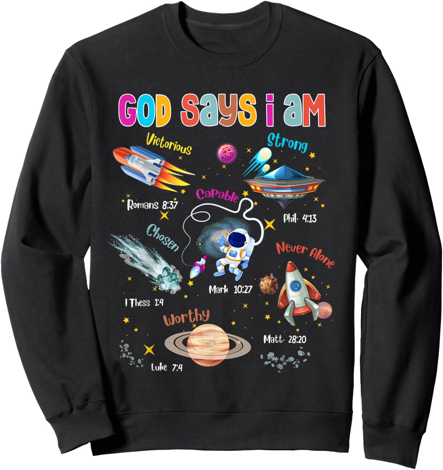 God Says I Am Cute Christian Outer Space Toddler Boys Kids Sweatshirt - Sweatshirt | Black