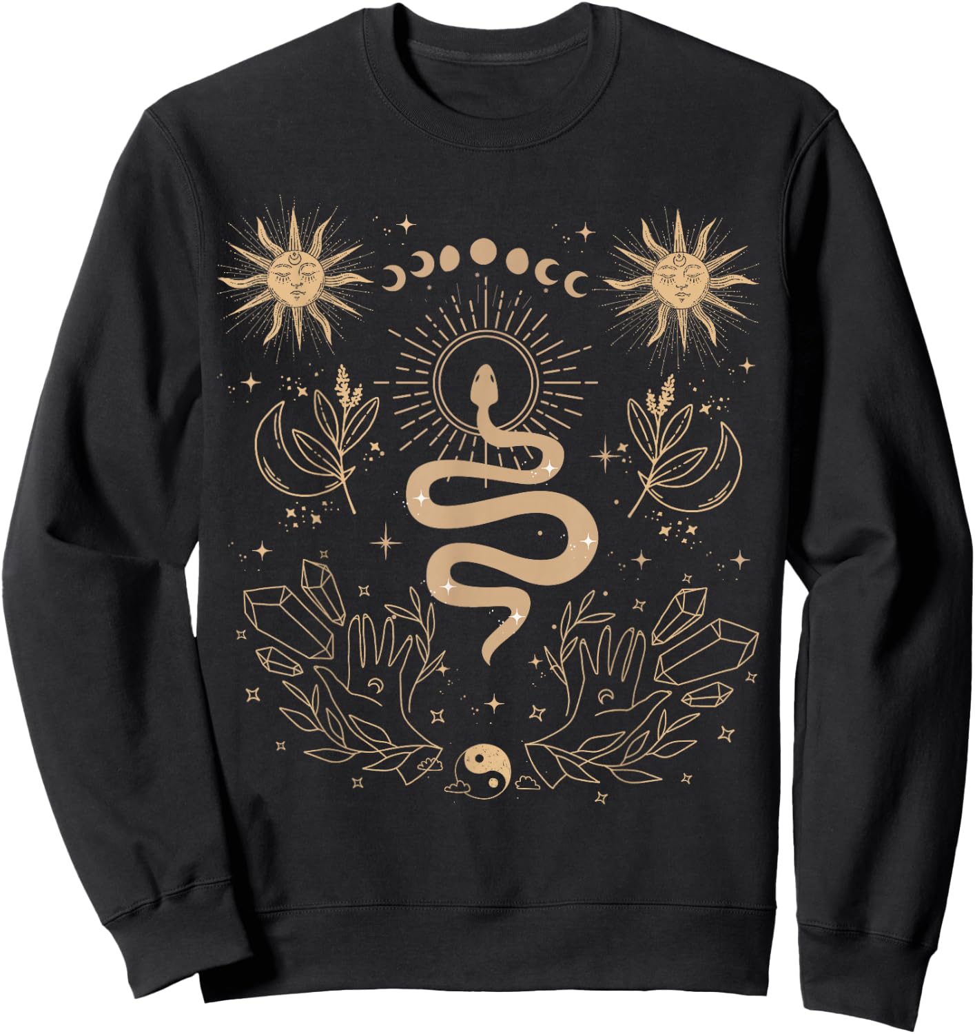 Dark Academia Tarot Card Sun Moon Crystals Witch Aesthetic Sweatshirt - Sweatshirt | Black