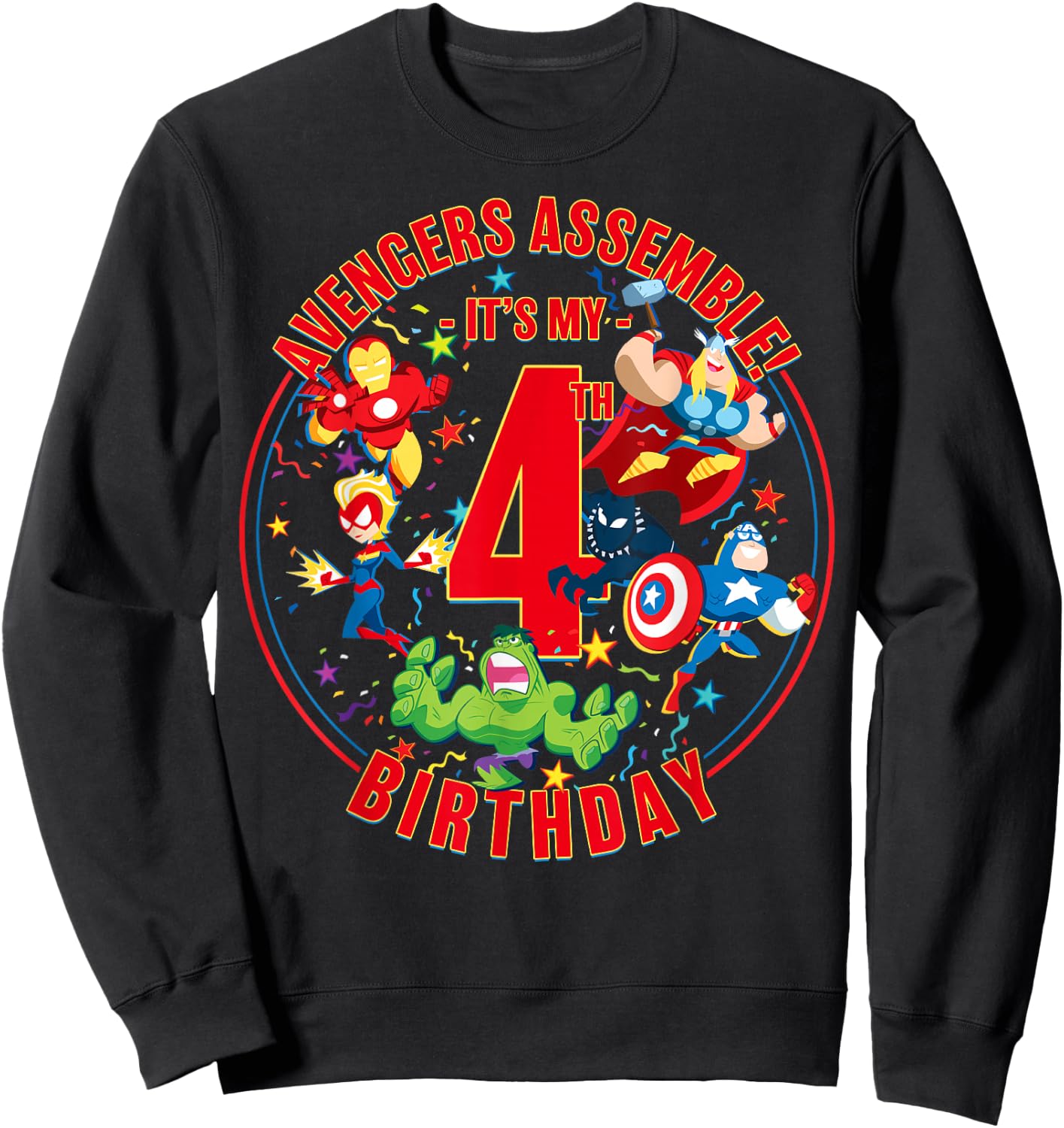Marvel Avengers Assemble It's My 4th Birthday Small Sweatshirt - Sweatshirt | Black