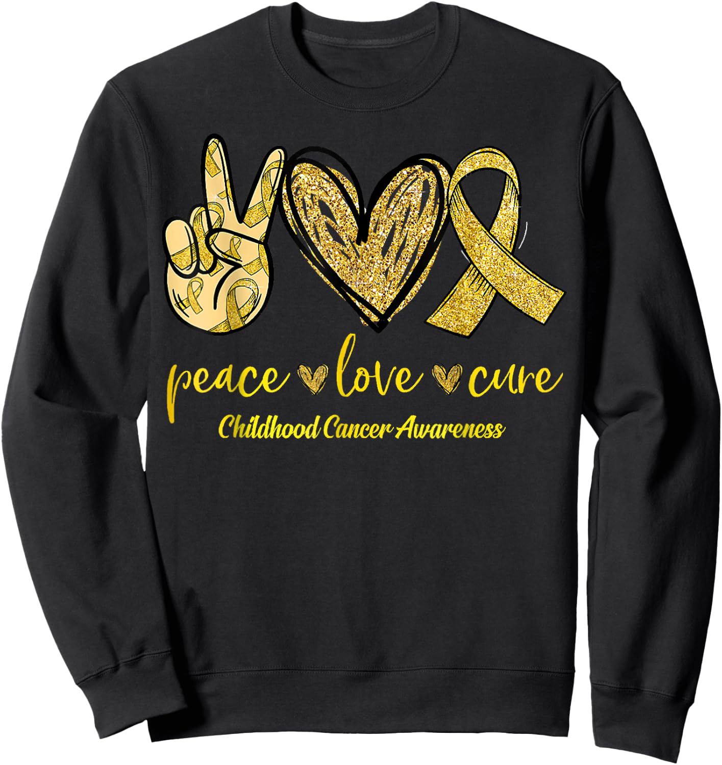 Peace Love Cure Childhood Cancer Awareness Leopart Ribbon Sweatshirt - Sweatshirt | Black