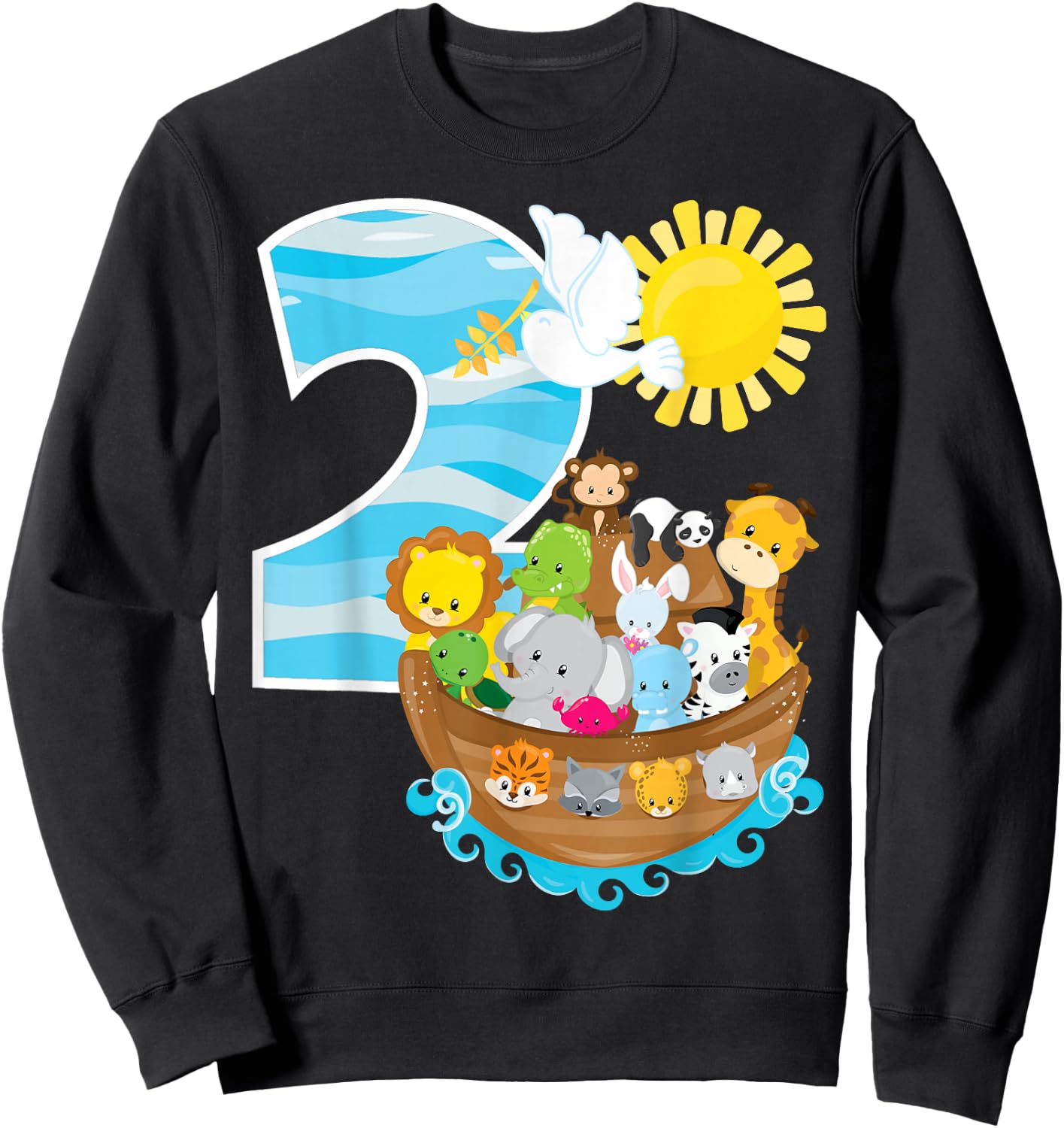 Noah's Ark Birthday Party 2nd Birthday 2 Year Old Toddler Sweatshirt - Sweatshirt | Black