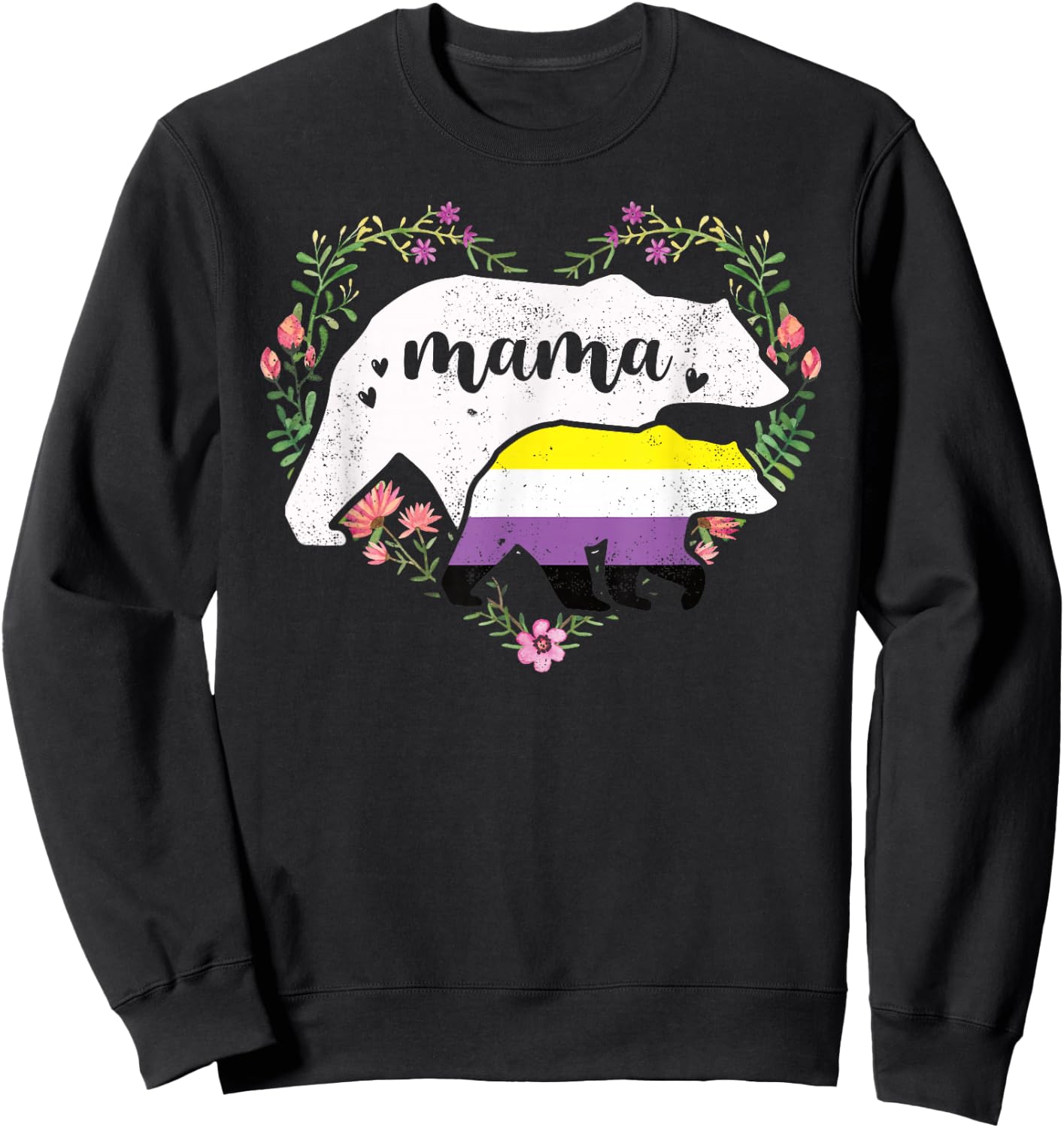 LGBTQ Mama Bear Non Binary Gay Equal Rights Rainbow Sweatshirt - Sweatshirt | Black