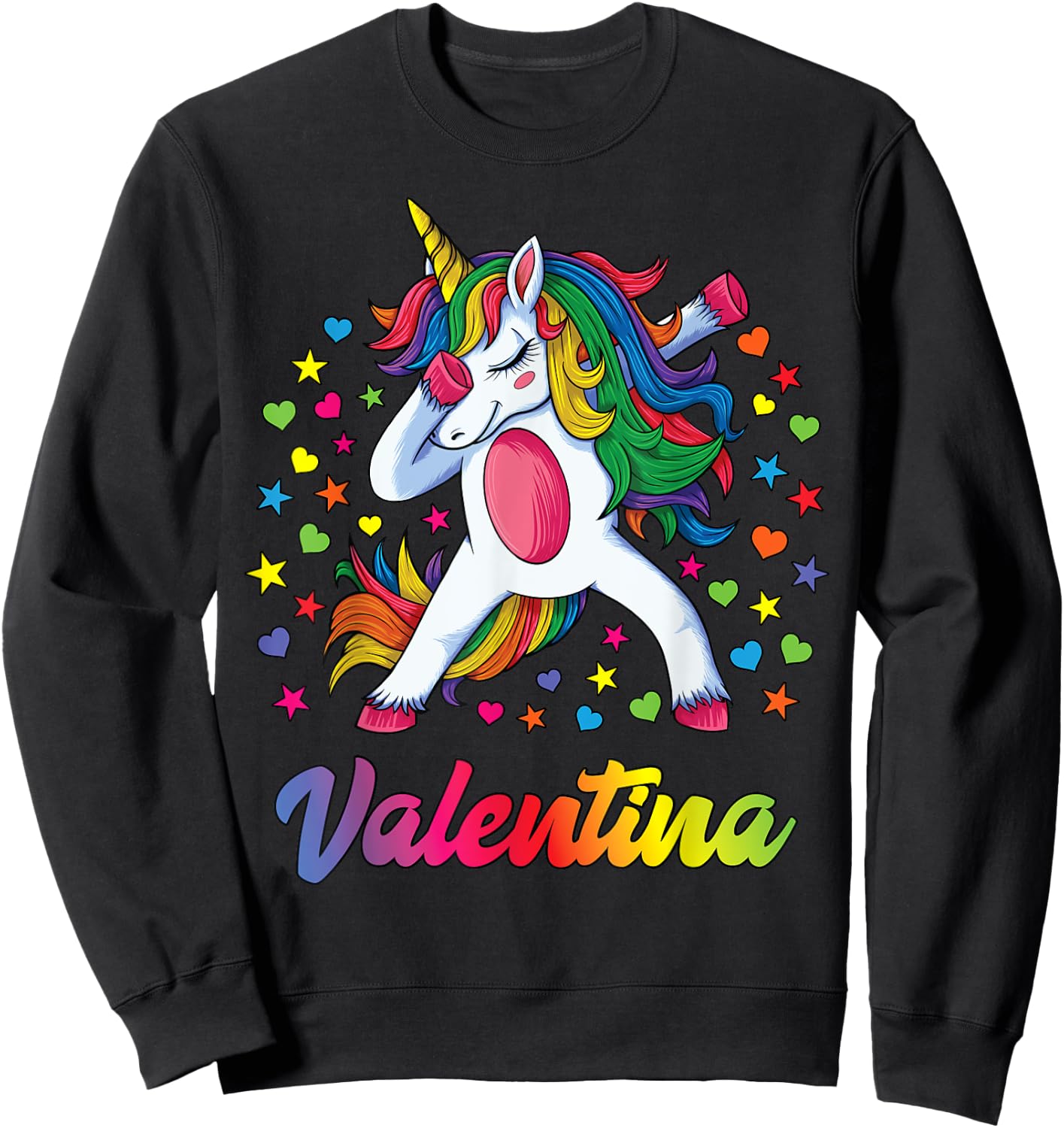 Valentina Dabbing Unicorn Rainbow Personalized Name Custom Sweatshirt - Sweatshirt | Black