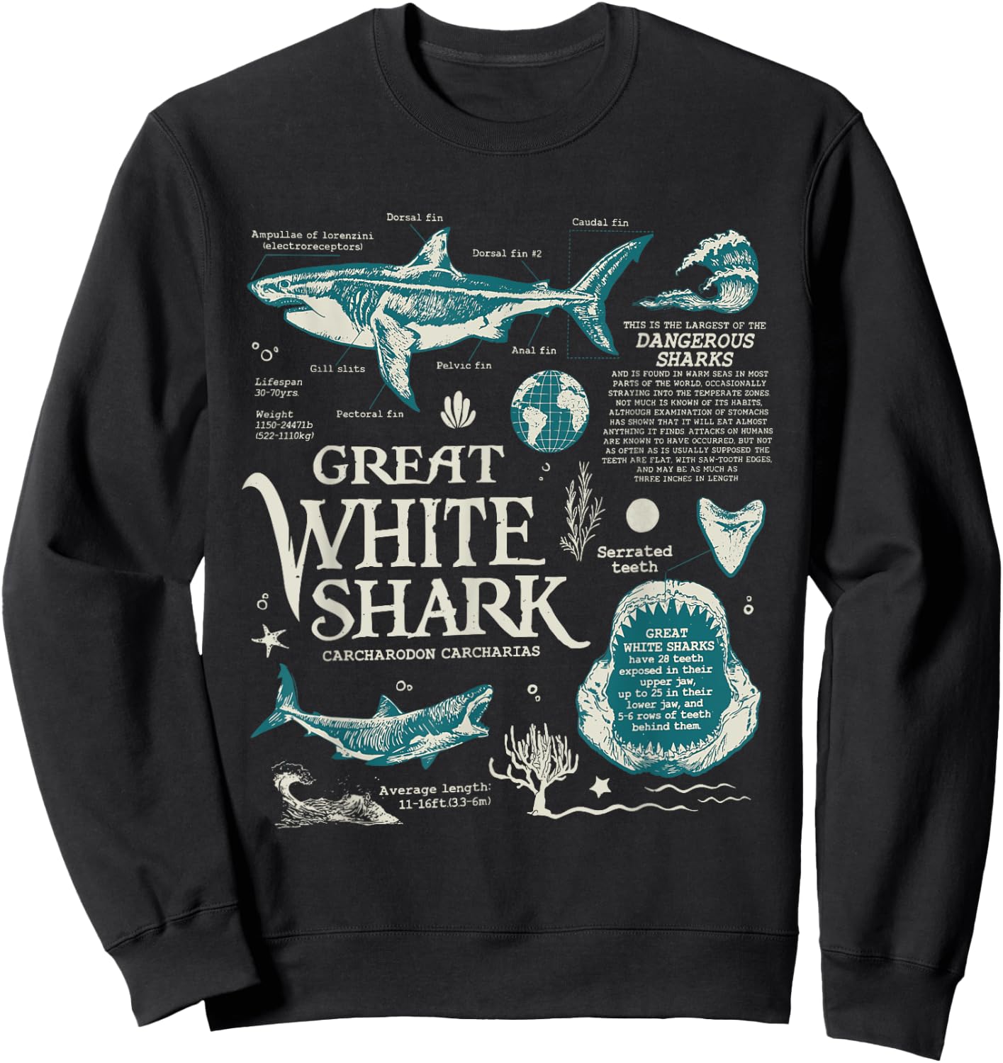 Great White Shark Anatomy , Marine Biologist Sweatshirt - Sweatshirt | Black