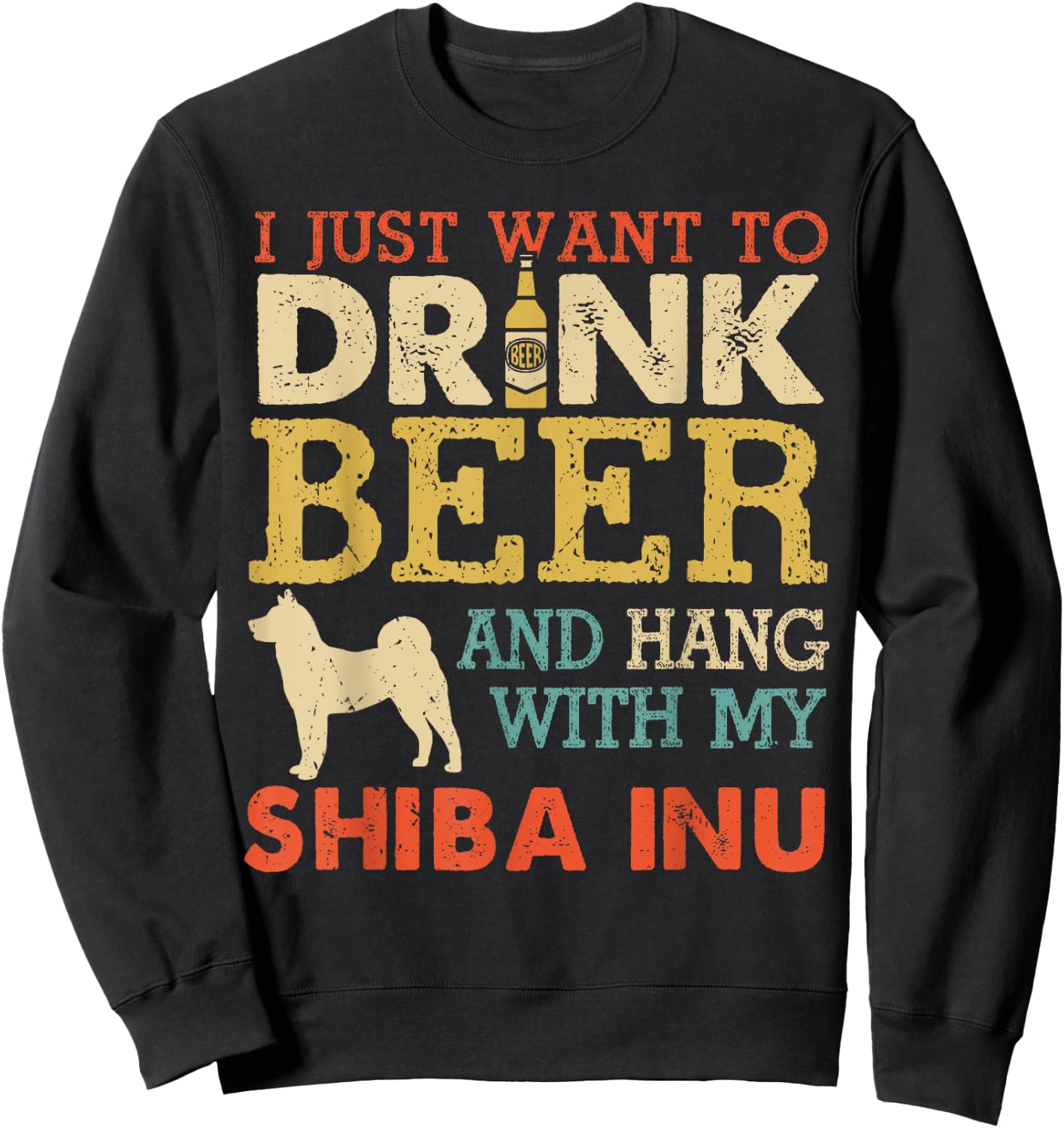 Shiba Inu Dad Drink Beer Hang With Dog Funny Men Vintage Sweatshirt - Sweatshirt | Black