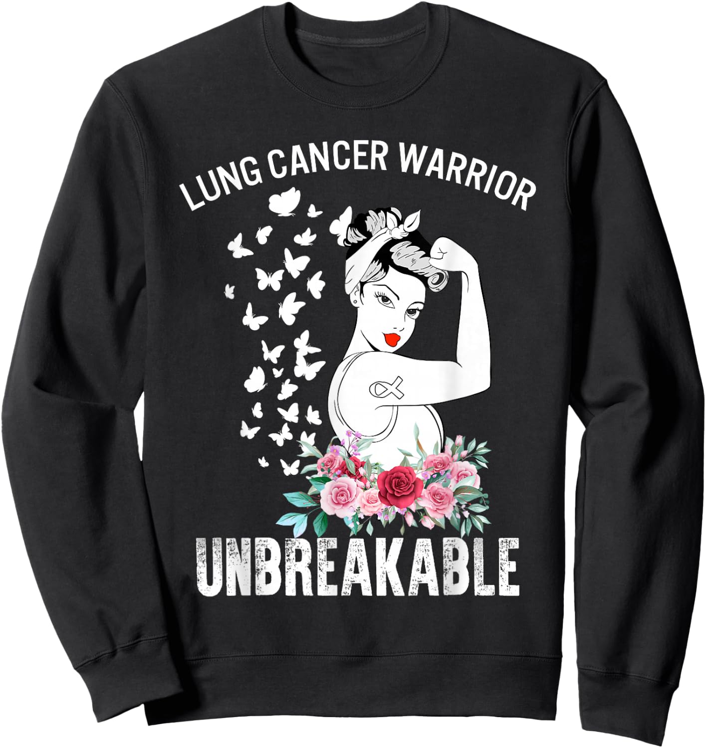 Lung Cancer Awareness Warrior Unbreakable Strong Woman Sweatshirt - Sweatshirt | Black