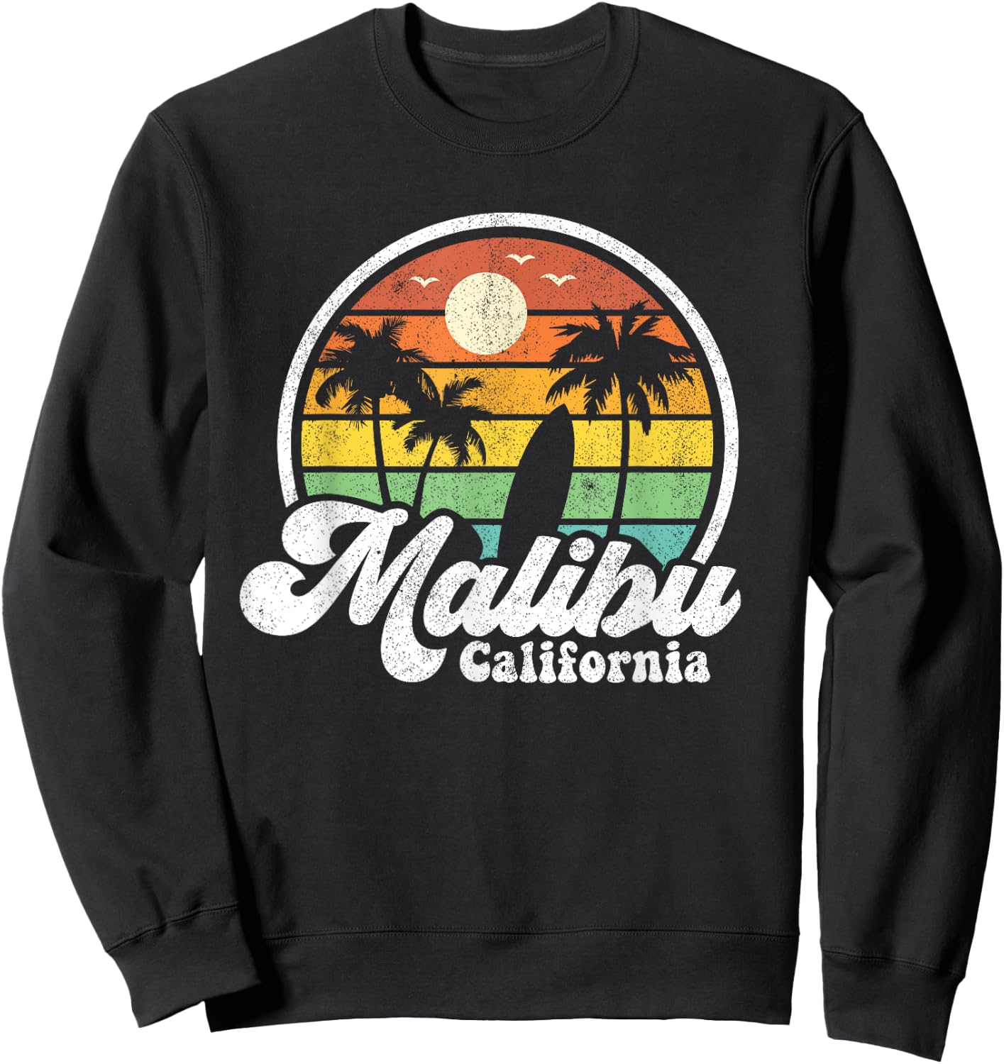 Vintage Malibu Beach California CA Surfing Retro Surf Gift Men Women Sweatshirt - Sweatshirt | Black