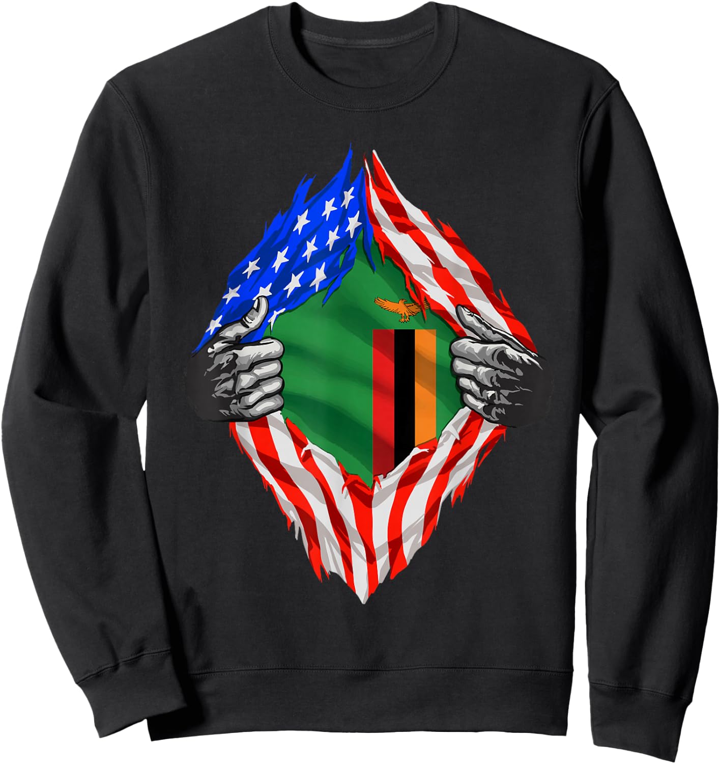 Super Zambian Heritage Zambia Roots USA Flag Sweatshirt - Sweatshirt | Black
