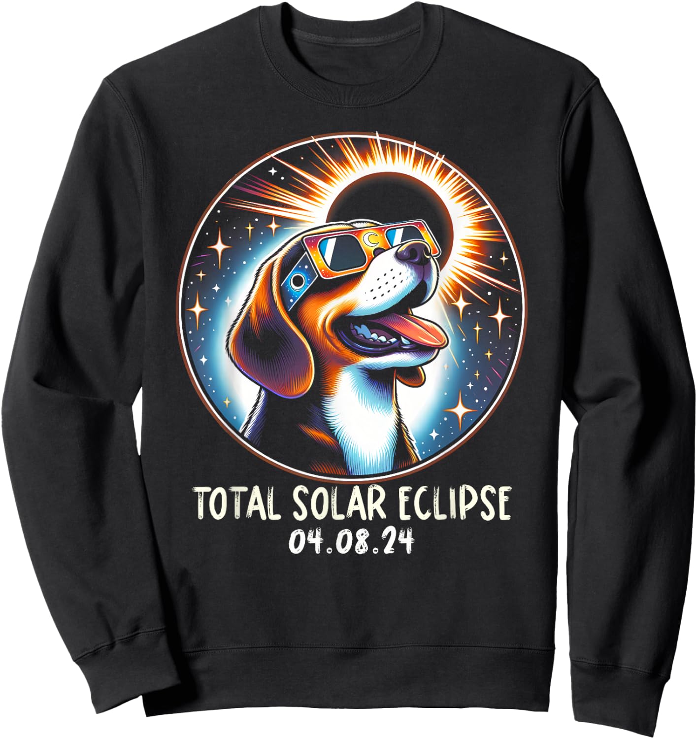 Solar Eclipse Beagle Wearing Glasses Pet April 8 2024 Sweatshirt - Sweatshirt | Black