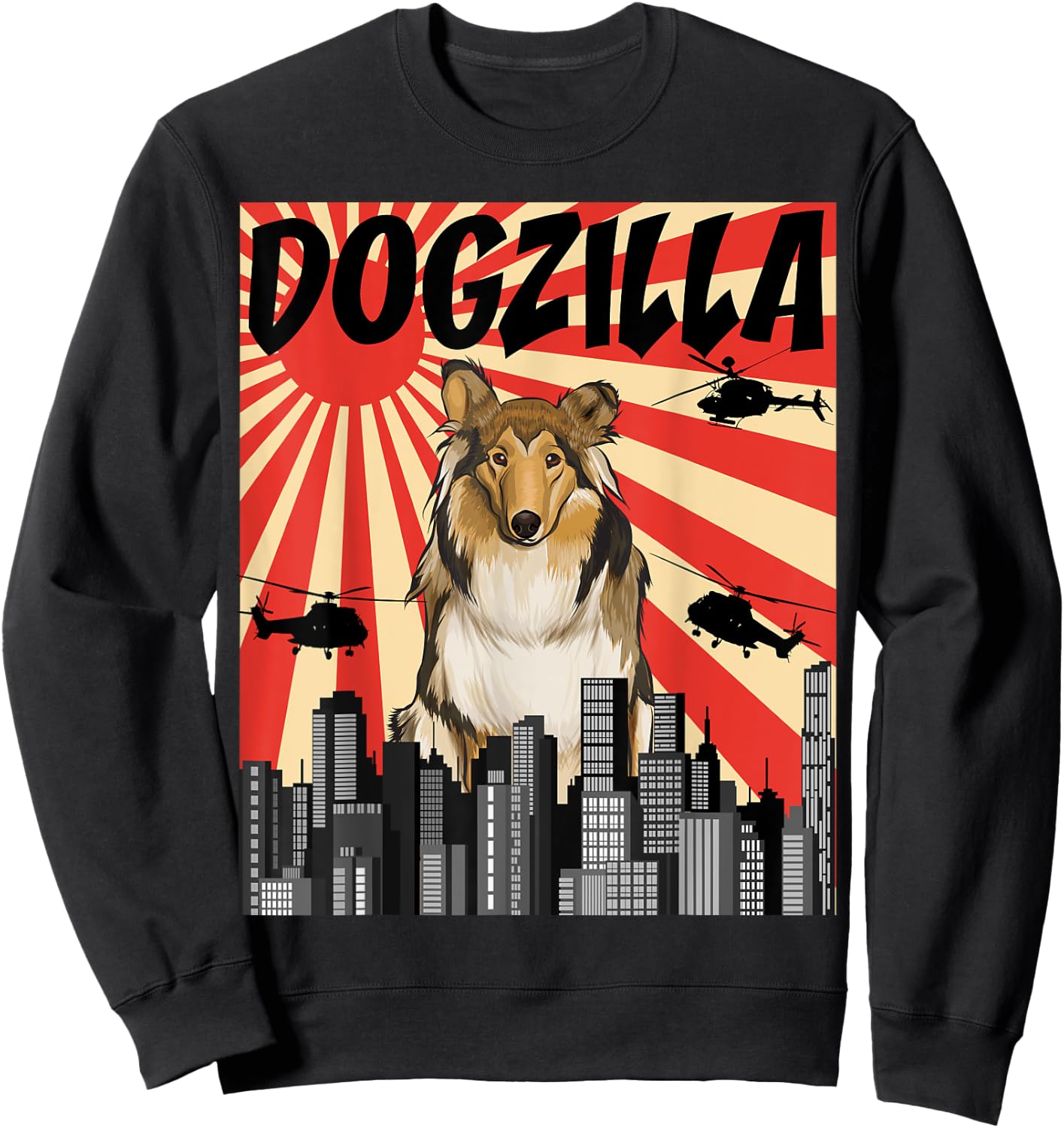 Funny Retro Japanese Dogzilla Collie Sweatshirt - Sweatshirt | Black