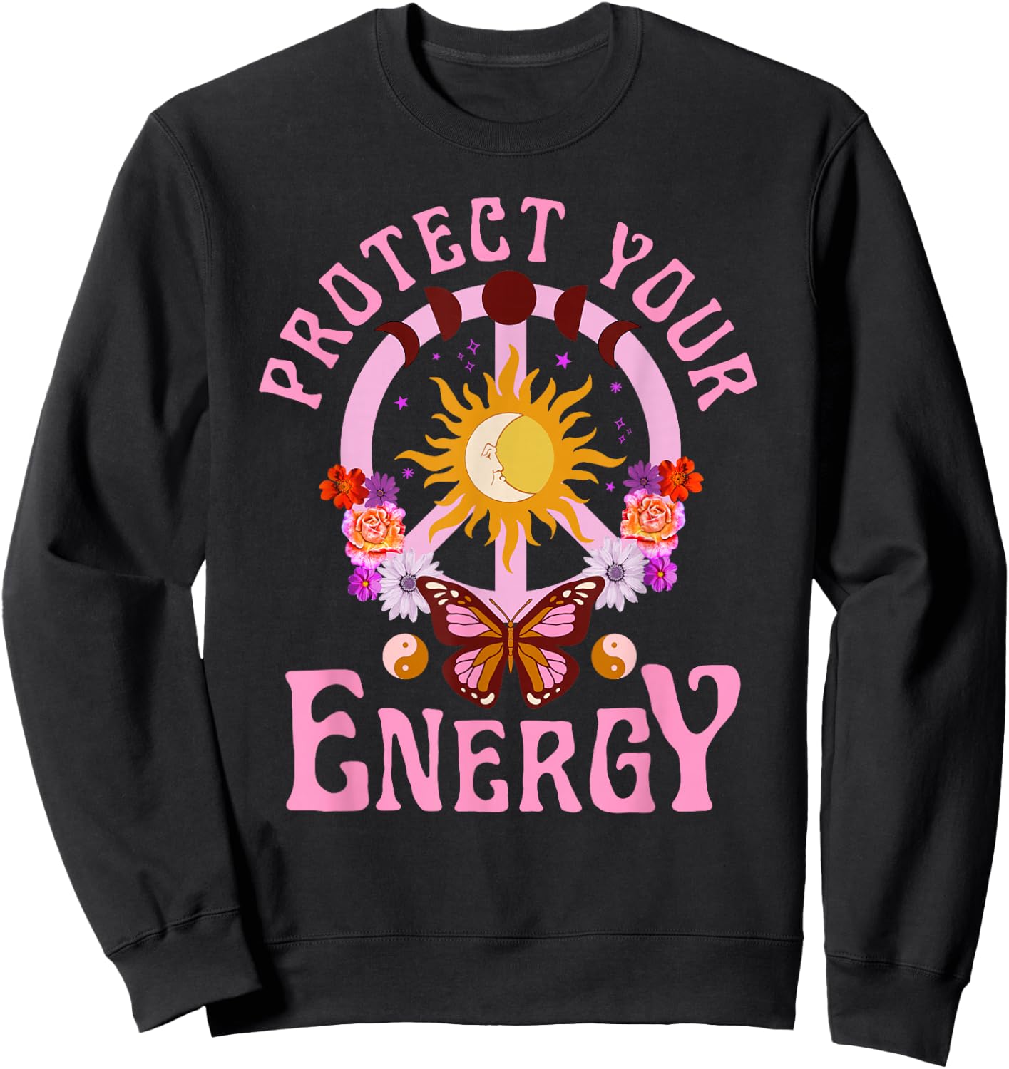 Protect Your Energy Graphic Top peace moon celestial hippie Sweatshirt - Sweatshirt | Black