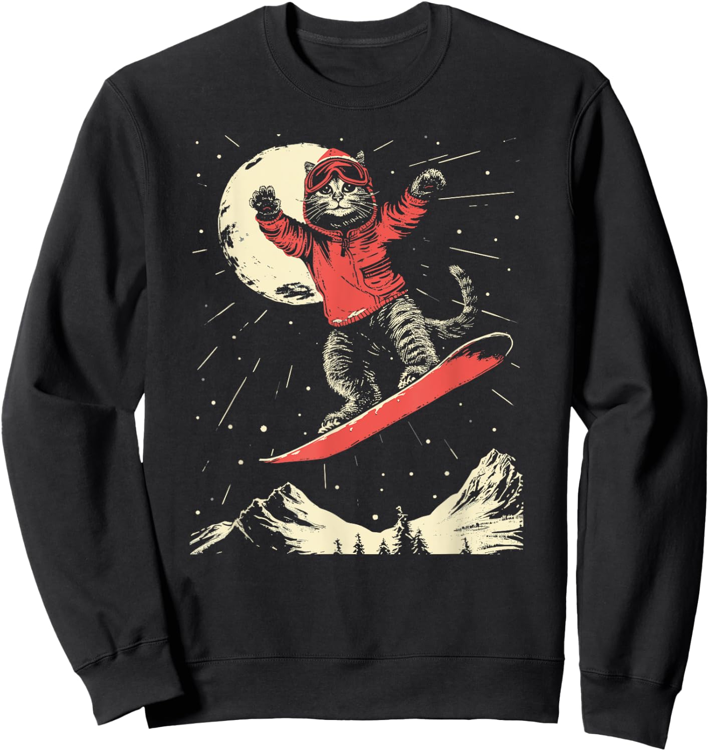 Cat Snowboard Ski Lover Women Kids Mountain Skier Sweatshirt - Sweatshirt | Black